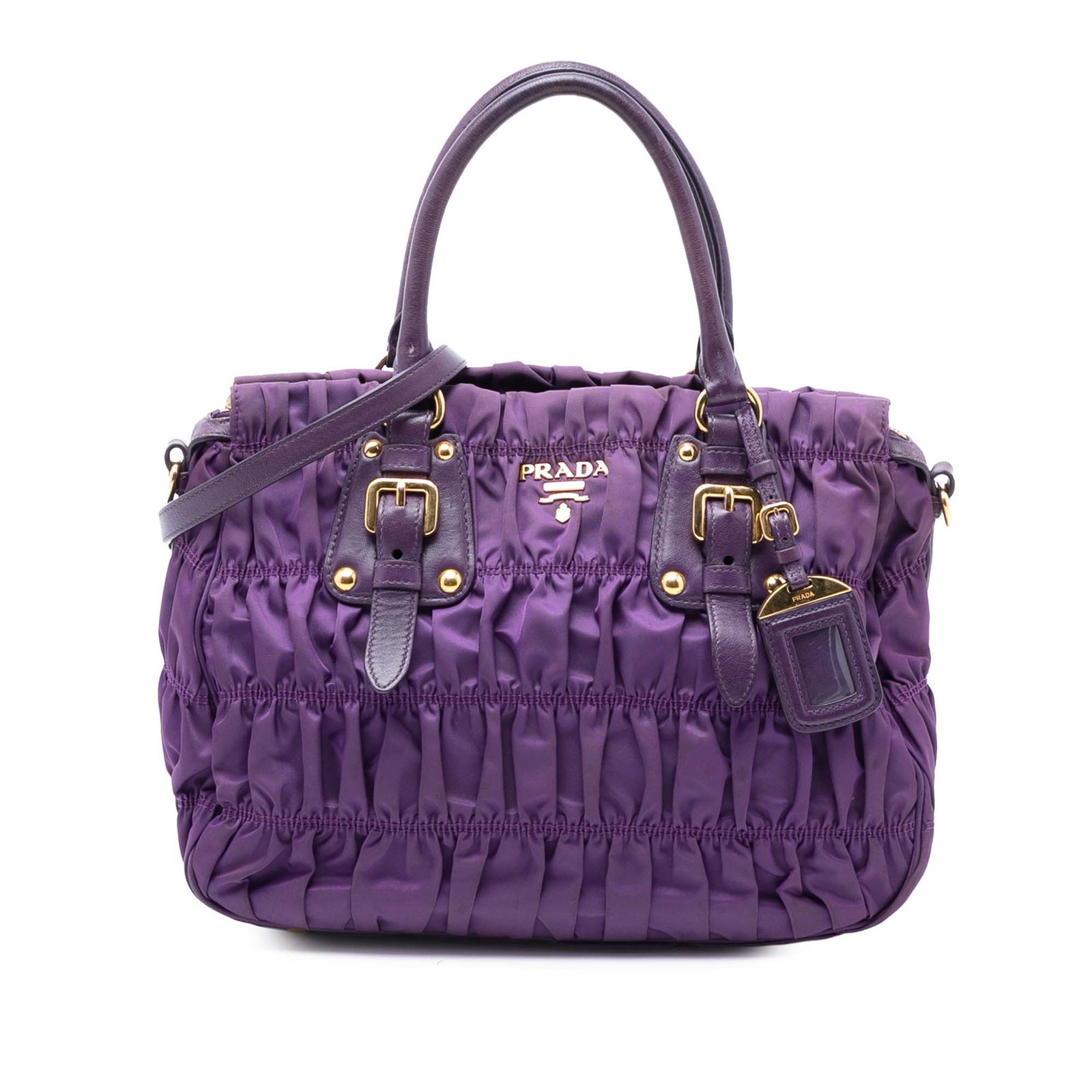 Prada Tessuto Gaufre Purple Nylon Satchel with Leather Handles and Strap (1 of 7)