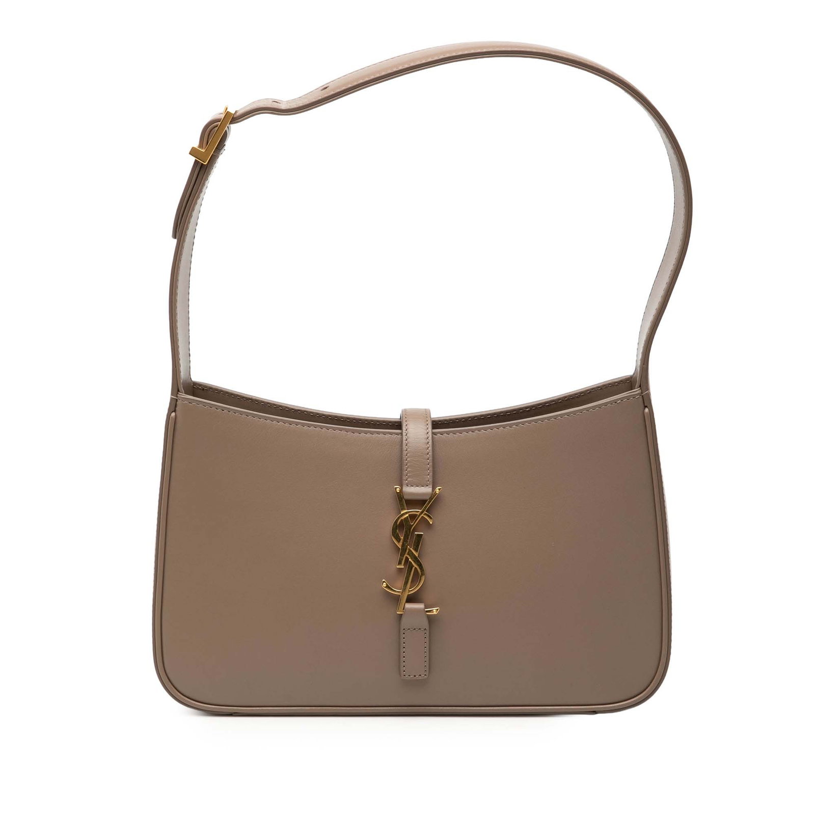 Saint Laurent Le 5 a 7 Brown Leather Shoulder Bag: Saint Laurent Le 5 a 7 Brown Leather Shoulder Bag This Saint Laurent Smooth Calfskin Le 5 a 7 shoulder bag is crafted from brown leather and features a flat leather shoulder strap. It has an open top 