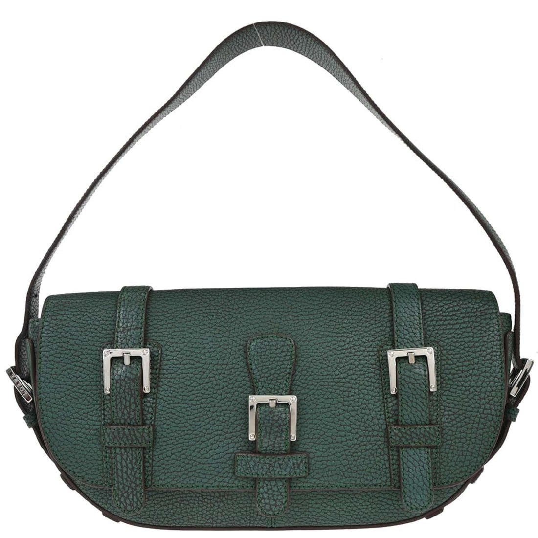 Loewe Medium Green Leather Top Handle Bag with Magnetic Closure: Loewe Medium Green Leather Top Handle Bag with Magnetic Closure This Loewe handbag is crafted from green leather and features a medium size with a structured top handle design. It is equipped with a m