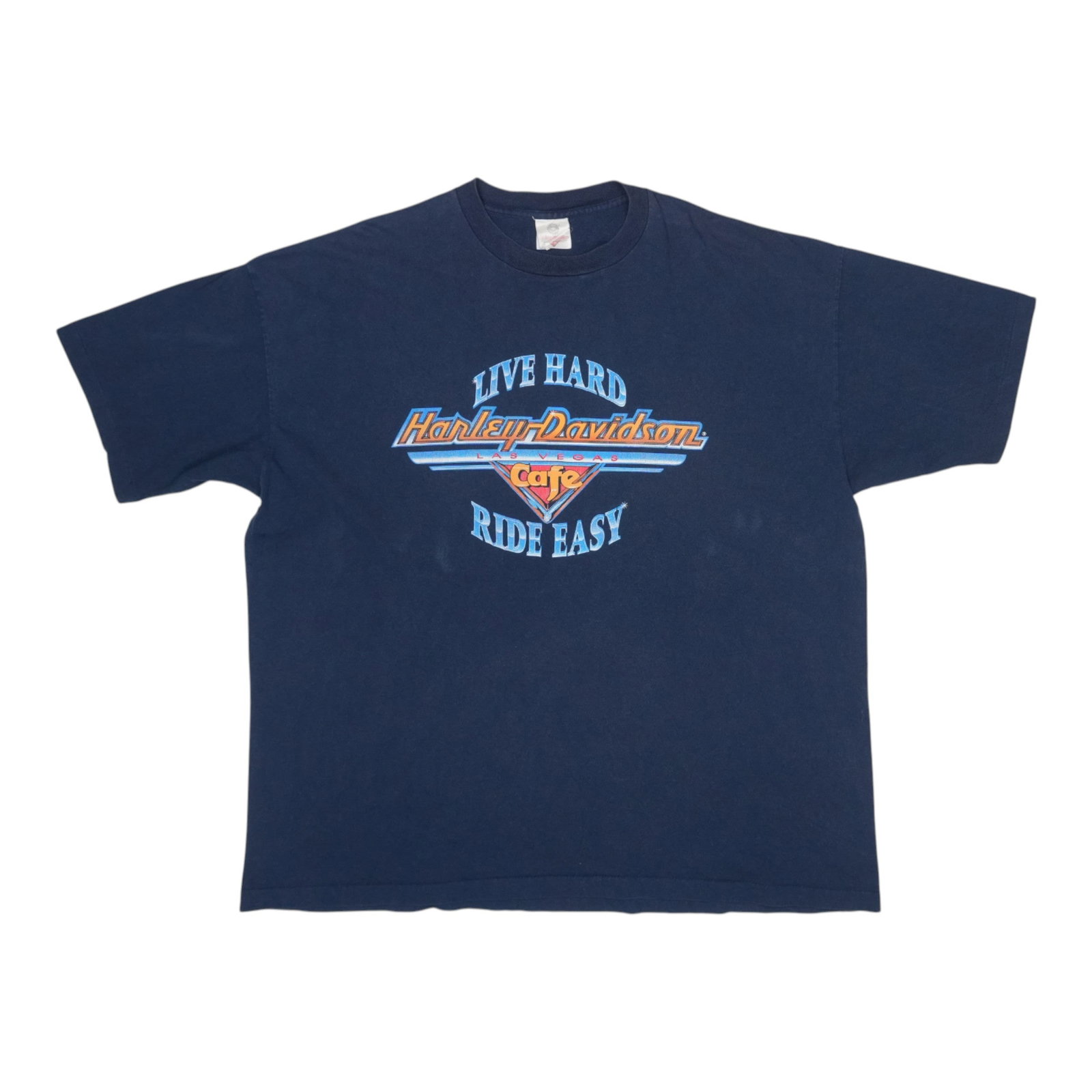 Blue Vintage 1990s Harley Davidson Cafe Las Vegas Cotton Shirt XXL: Blue Vintage 1990s Harley Davidson Cafe Las Vegas Cotton Shirt XXL This is an original vintage 1990s Harley Davidson Cafe Las Vegas shirt, not a modern reproduction. The shirt features a blue color, i