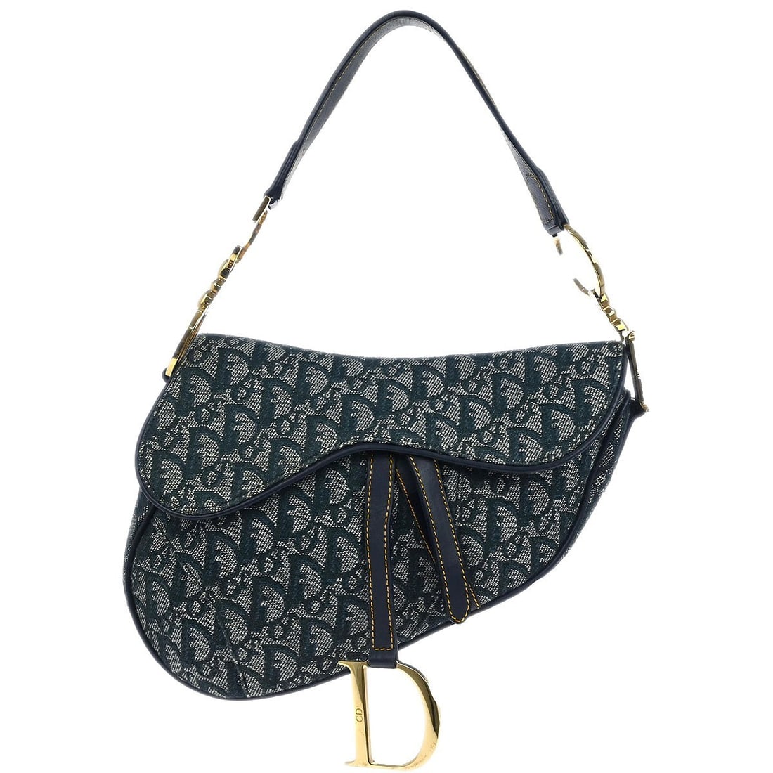 Christian Dior Navy Saddle Handbag Medium Canvas Leather RU0010: Christian Dior Navy Saddle Handbag Medium Canvas Leather RU0010 Introducing the Christian Dior Navy Trotter Saddle Handbag, a stylish medium-sized accessory perfect for any occasion. Crafted from dura