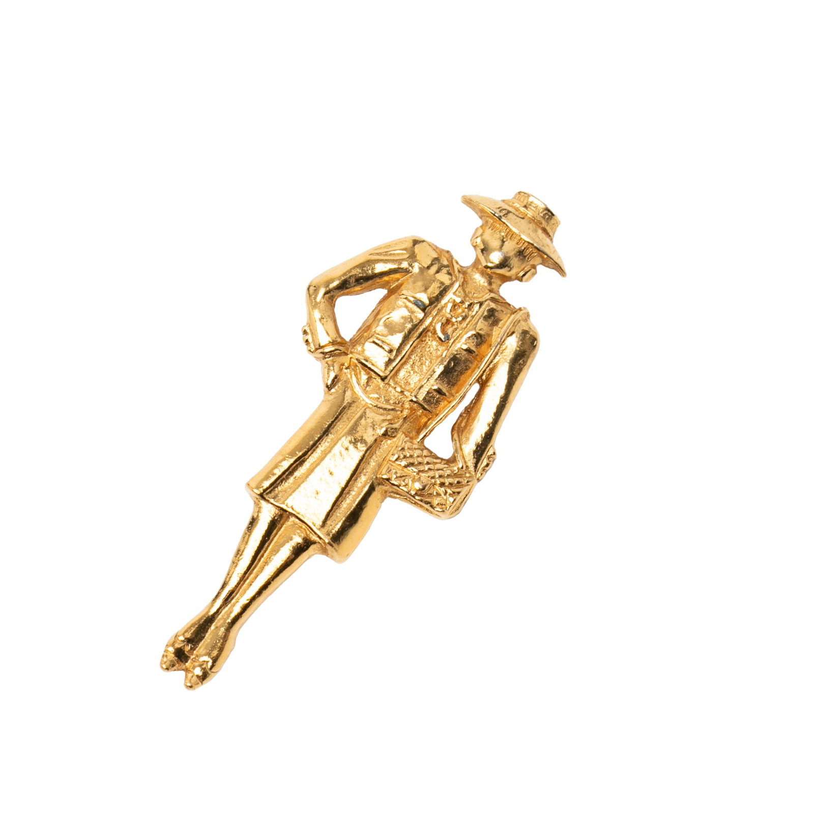 Chanel Coco Mademoiselle Gold Tone Metal Brooch Pin: Chanel Coco Mademoiselle Gold Tone Metal Brooch Pin This Chanel Coco Mademoiselle pin brooch features a gold-tone metal body with a back pin closure. Designed as a costume accessory, it showcases a cl