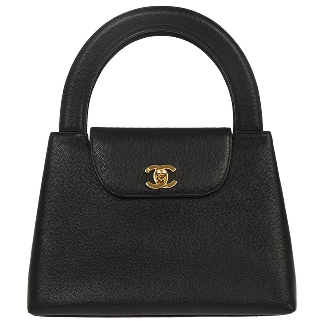 Chanel Caviar Leather Small Black Top Handle Bag: Chanel Caviar Leather Small Black Top Handle Bag This Chanel top handle bag is crafted from black calfskin leather and features a structured silhouette in a small size. The bag is designed for women a
