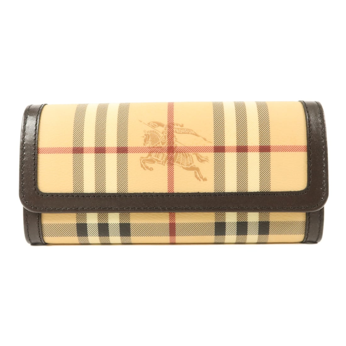 Burberry Brown Coated Canvas Long Bifold Wallet with Gold Hardware: Burberry Brown Coated Canvas Long Bifold Wallet with Gold Hardware This Burberry women's long wallet features a bifold design crafted from brown PVC coated canvas. It offers both style and durability,