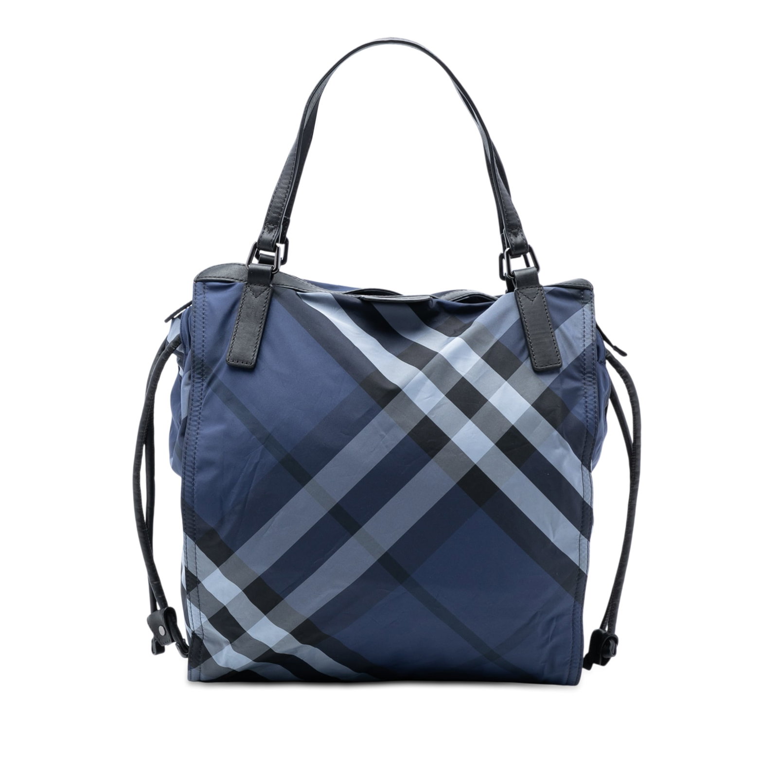 Burberry Buckleigh Tote Bag with Supernova Check Nylon and Leather Trim: Burberry Buckleigh Tote Bag with Supernova Check Nylon and Leather Trim This Burberry Buckleigh tote features the iconic Supernova Check printed on a nylon body, complemented by leather trim and flat 