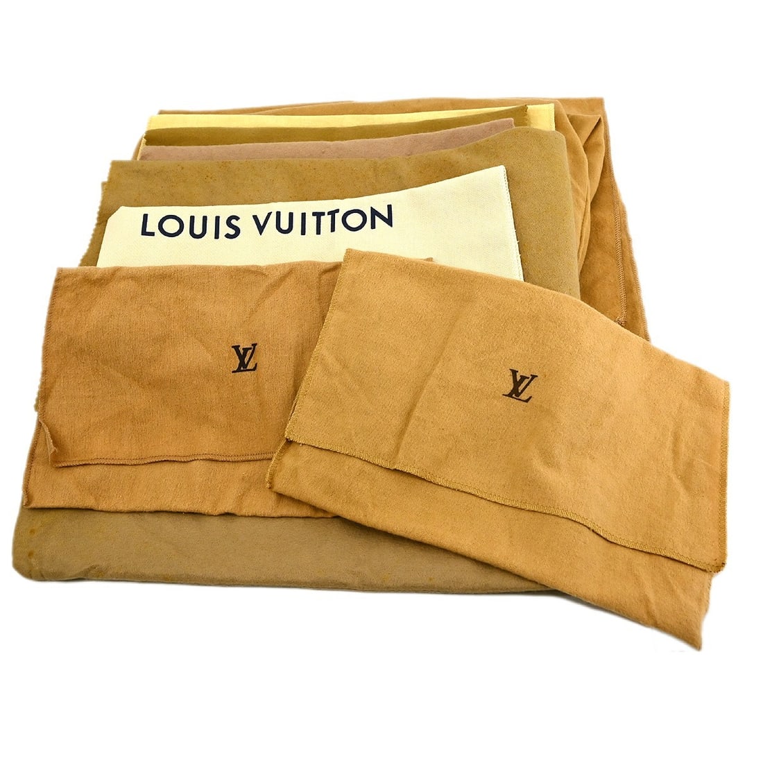 Authentic Louis Vuitton Set of 10 Dust Bags 100% Cotton Brown Beige: Authentic Louis Vuitton Set of 10 Dust Bags 100% Cotton Brown Beige This set of 10 authentic Louis Vuitton dust bags is crafted from 100% cotton, featuring a stylish brown and beige color scheme. Desi