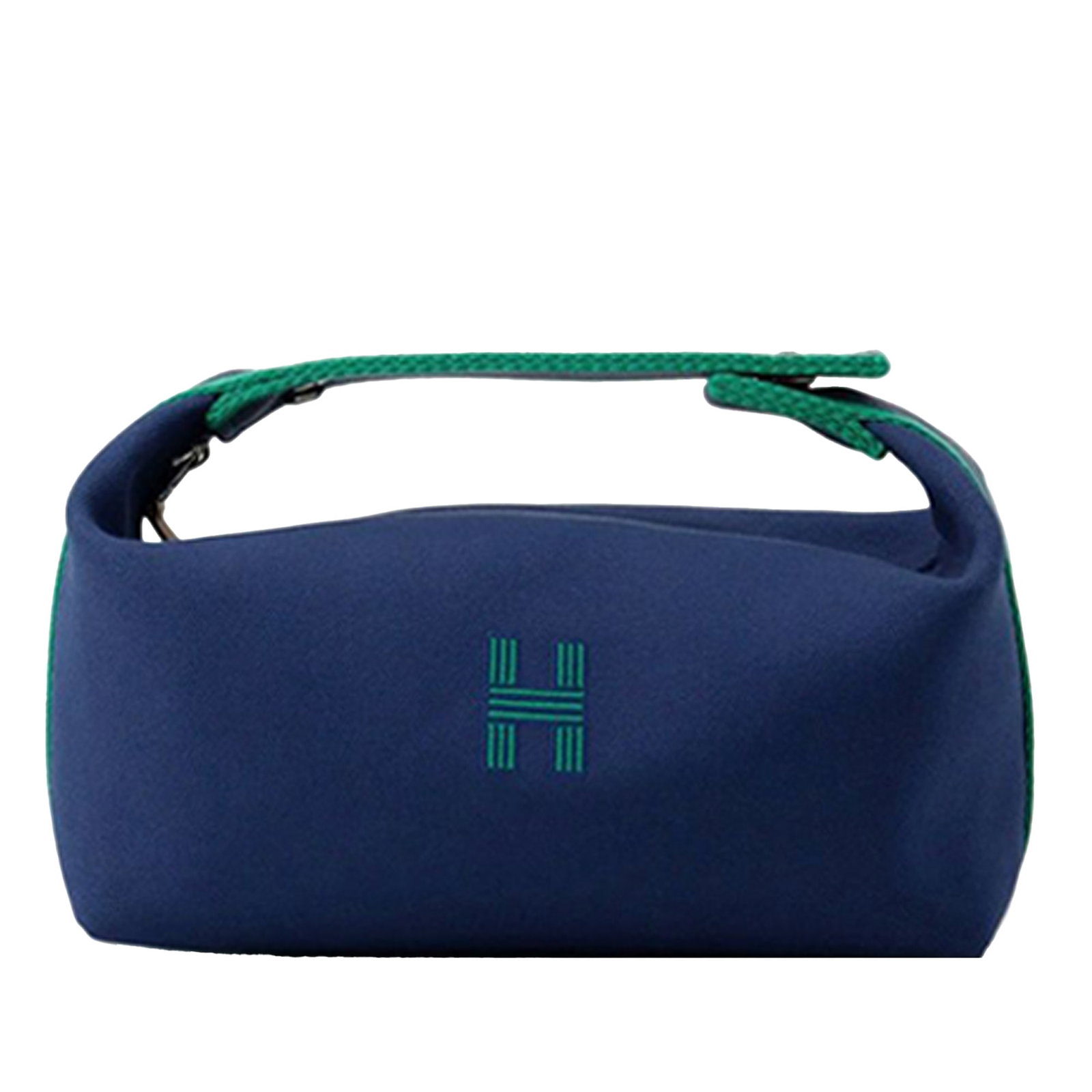 Hermes Blue Canvas Small Bride A Brac Pouch with Top Zip: Hermes Blue Canvas Small Bride A Brac Pouch with Top Zip This Hermes Small Toile Bride A Brac Case features a blue canvas body with a flat handle, a top zip closure, and interior slip pockets. Designe
