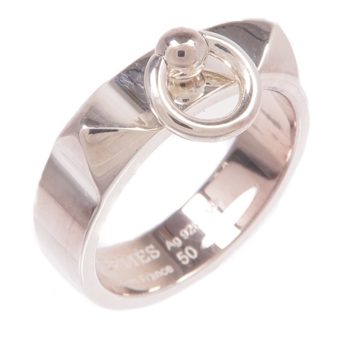 HERMES Collier de Chien Ring 925 Sterling Silver Size 5.25: HERMES Collier de Chien Ring 925 Sterling Silver Size 5.25 This elegant HERMES Collier de chien Ring is crafted from high-quality 925 Sterling Silver, showcasing a sleek and timeless design. The ring 