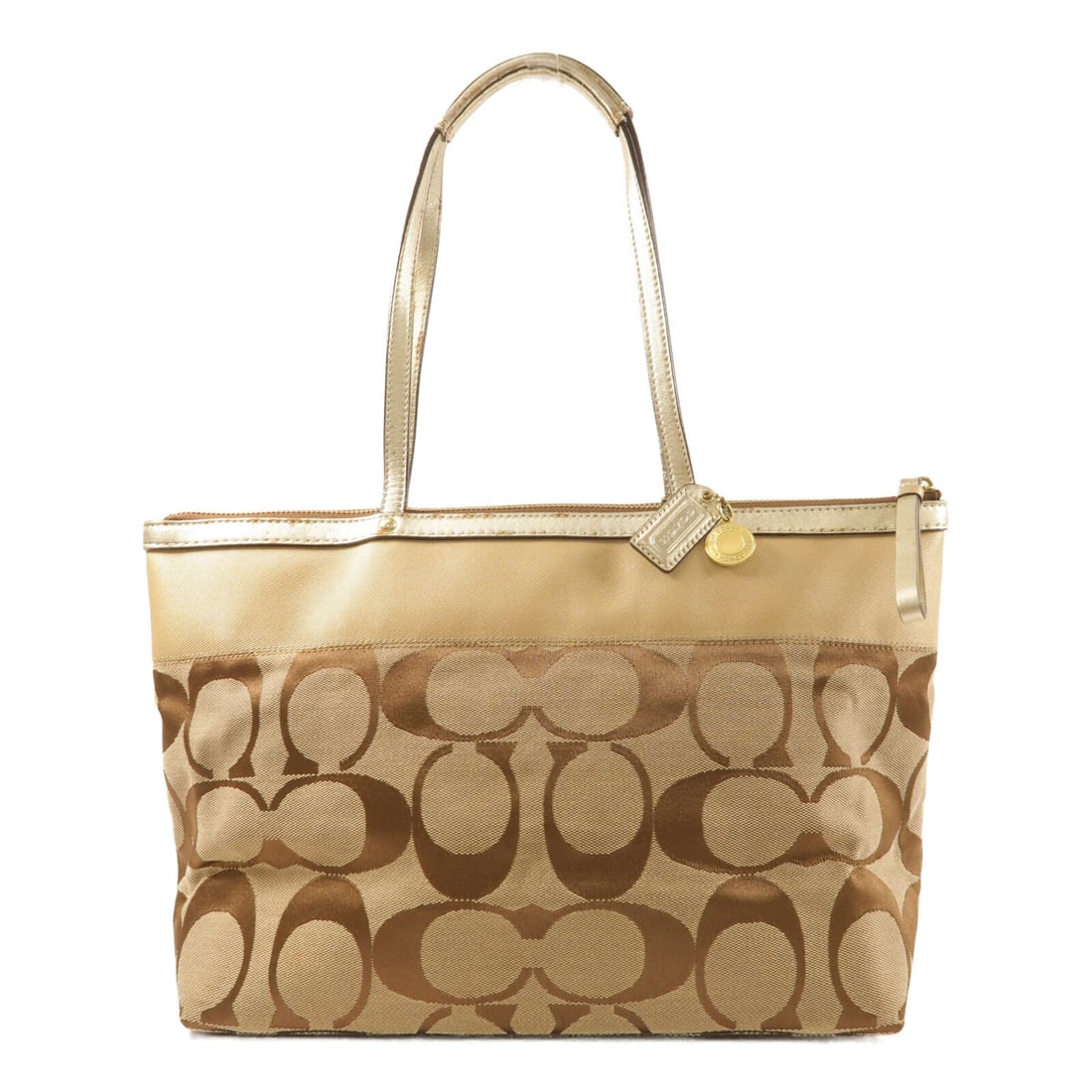 Coach Canvas Brown Handbag with Gold Tone Hardware Model 11691: Coach Canvas Brown Handbag with Gold Tone Hardware Model 11691 This Coach handbag features a brown canvas exterior and is designed for women. The bag offers a spacious interior and a classic silhouett
