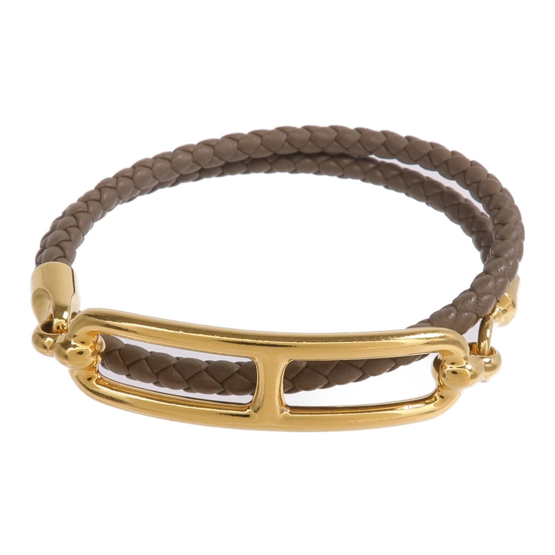 Hermes Roulis Double Tour Swift Leather Etoupe Bracelet: Hermes Roulis Double Tour Swift Leather Etoupe Bracelet This Hermes Roulis Double Tour bracelet is crafted from premium calfskin leather in a sophisticated gray color. Designed for women, it features 