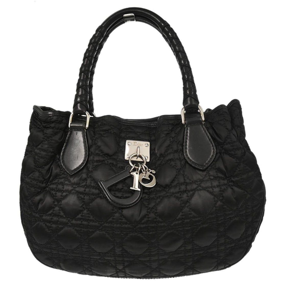Dior Lovely Tote Large Black Nylon and Leather Double Handle Bag: Dior Lovely Tote Large Black Nylon and Leather Double Handle Bag This Christian Dior Lovely Tote is crafted from black nylon with leather accents, featuring double handles and a spacious large size. D