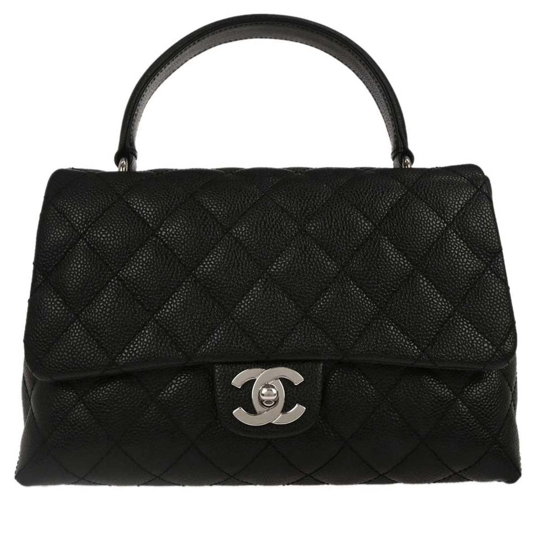 Chanel Classic Flap Medium Black Caviar Leather Top Handle Bag: Chanel Classic Flap Medium Black Caviar Leather Top Handle Bag This Chanel black calfskin top handle handbag features a structured medium-size silhouette crafted from luxurious caviar skin leather. De