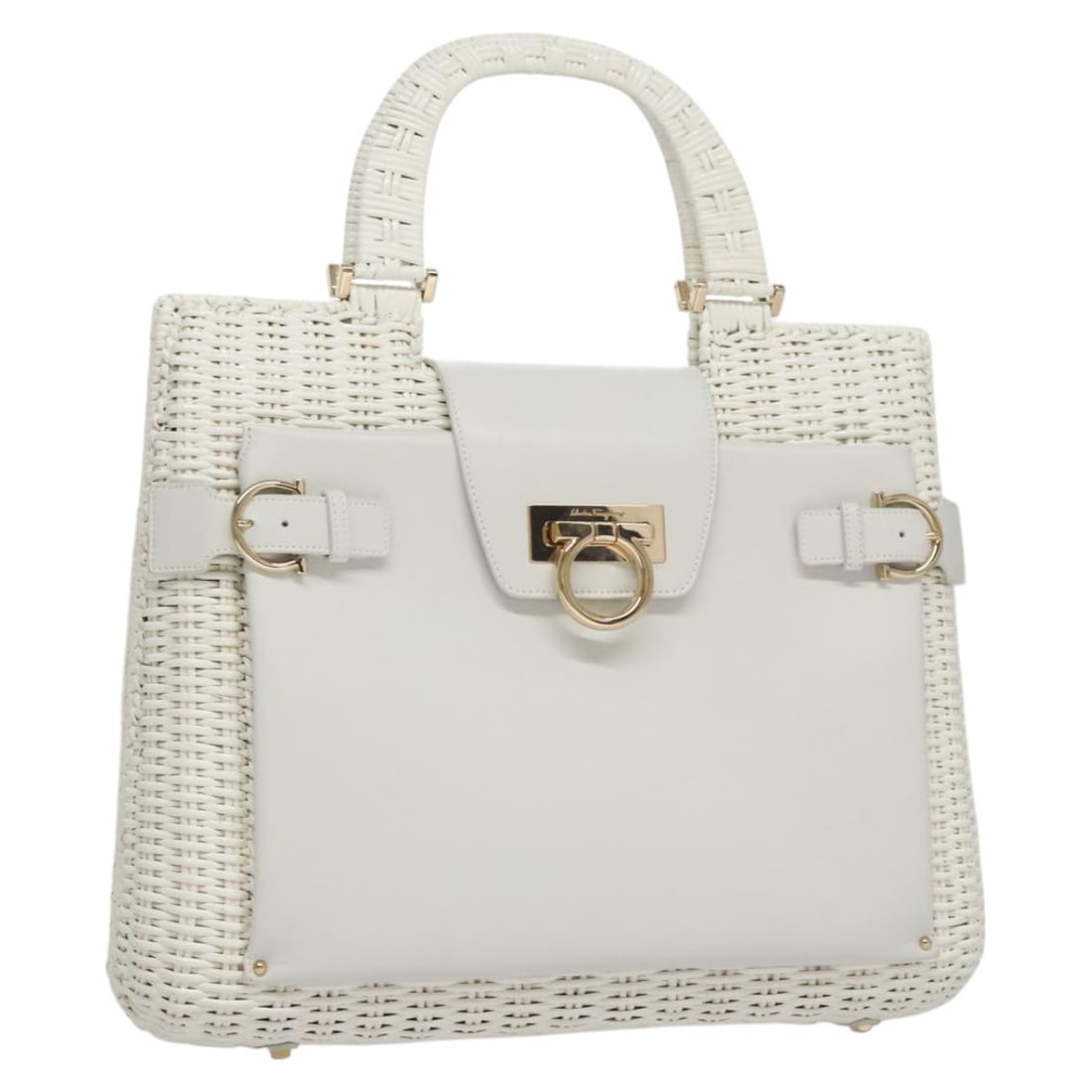 Gancini White Wicker Handbag by Salvatore Ferragamo with Dust Bag (1 of 18)
