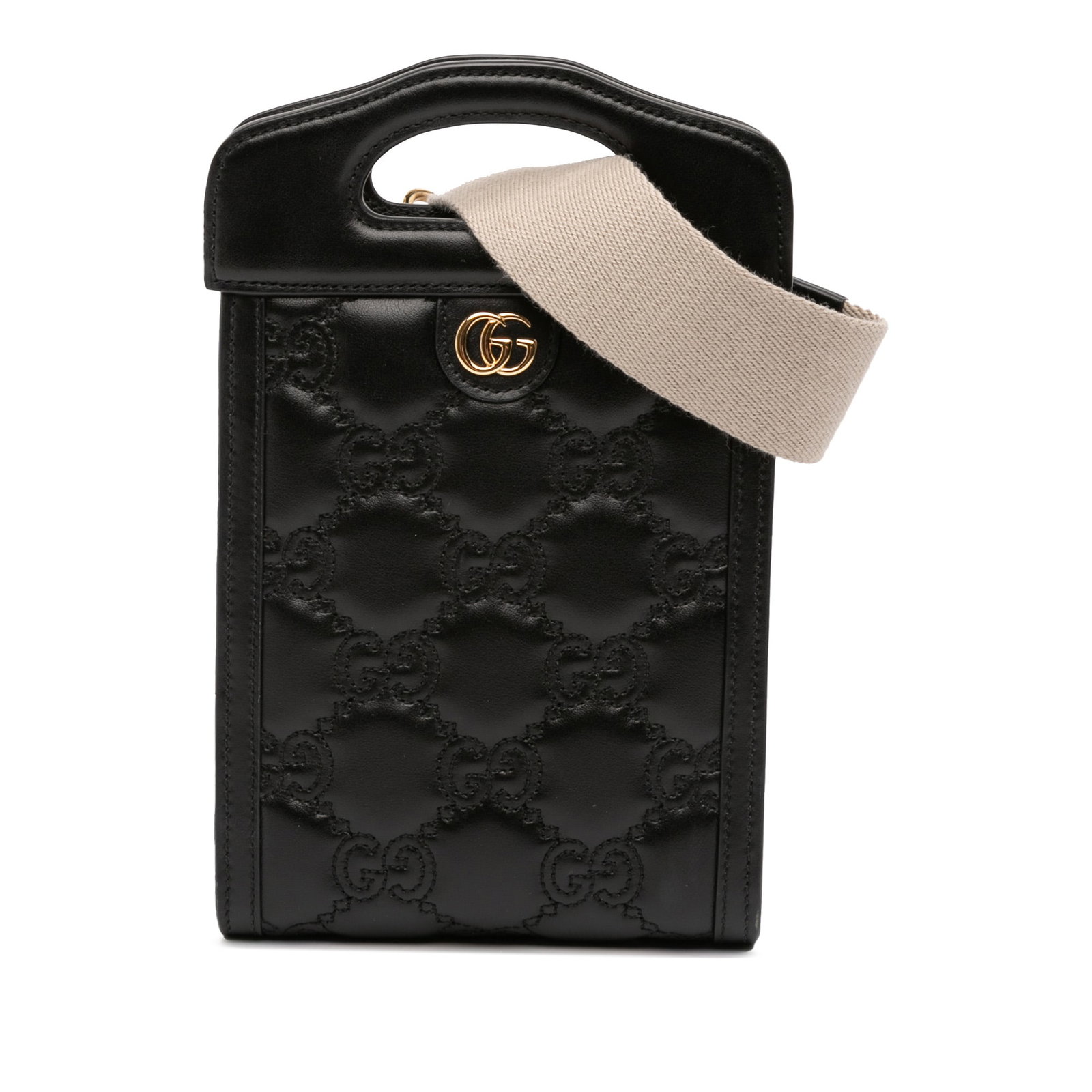 Gucci Mini GG Matelasse Leather Satchel with Cut-Out Handles: Gucci Mini GG Matelasse Leather Satchel with Cut-Out Handles This chic Gucci Mini GG Matelasse Leather Cut Out Handle Satchel is designed for stylish functionality. Crafted from high-quality leather, 