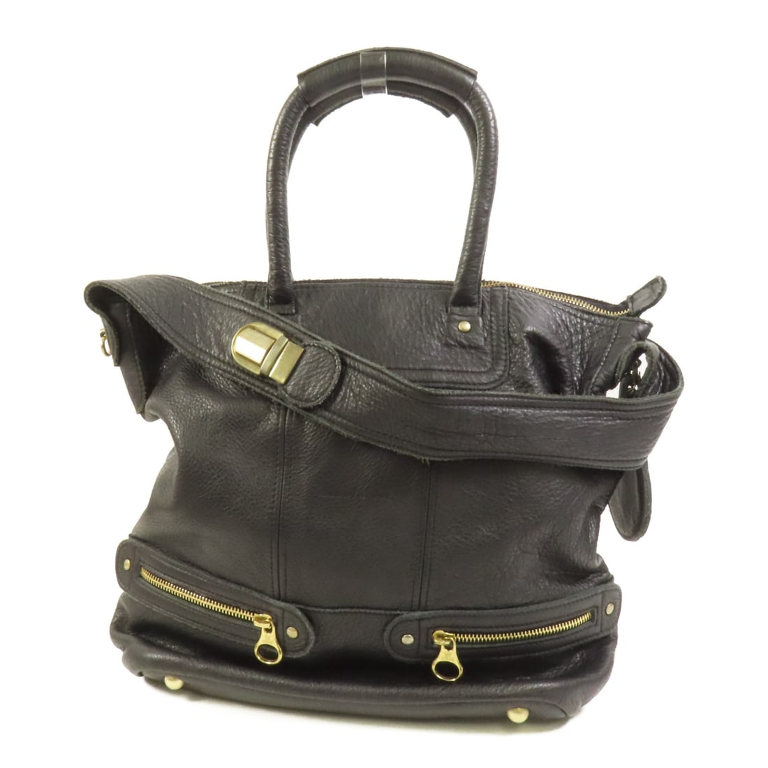 Black Calfskin Leather See by Chloe Convertible Shoulder Handbag with Gold Hardware: Black Calfskin Leather See by Chloe Convertible Shoulder Handbag with Gold Hardware This See by Chloe 2-way shoulder bag is crafted from black calfskin leather and features gold-tone hardware. Designe