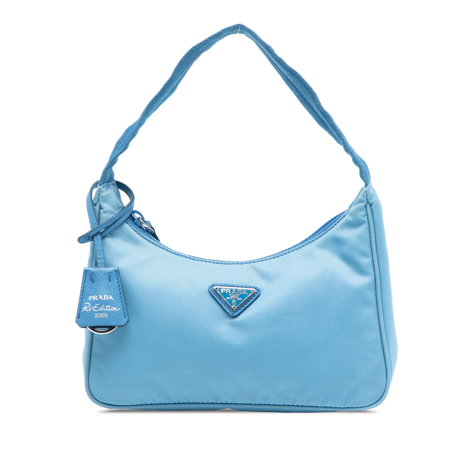 Mini Nylon Shoulder Purse Prada Re Edition 2000 Blue: Mini Nylon Shoulder Purse Prada Re Edition 2000 Blue This Prada Mini Tessuto Re Edition 2000 Shoulder Bag features a blue nylon body, a flat shoulder strap, and a top zip closure. Notable details incl