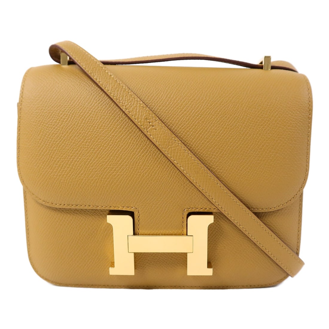 Hermes Mini Constance Epsom Leather Shoulder Bag GHW Sesame: Hermes Mini Constance Epsom Leather Shoulder Bag GHW Sesame This HERMES Mini Constance 2way shoulder bag is crafted from Epsom calfskin leather in a sesame brown color. Designed for versatility, it ca