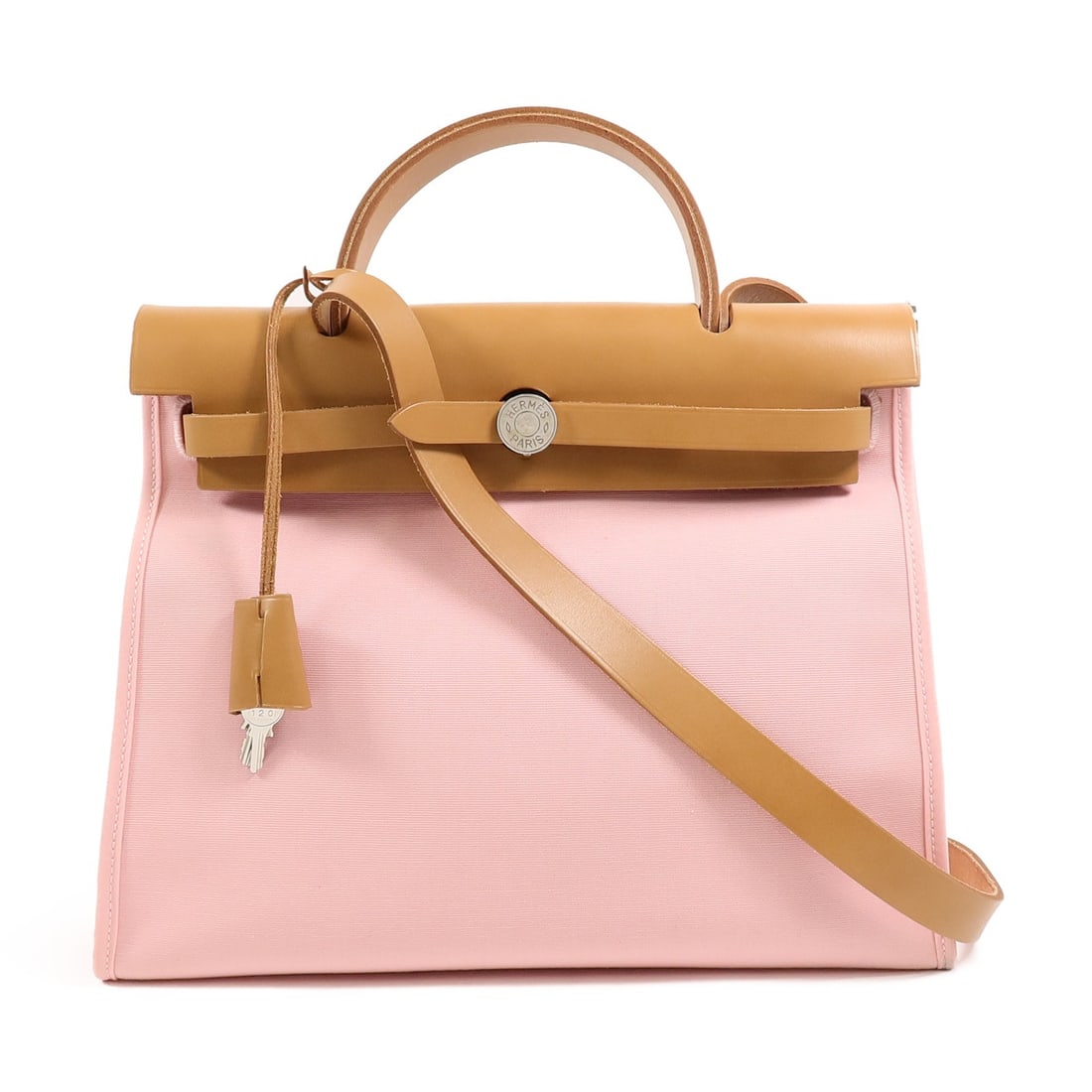 Hermes Herbag PM Pink Canvas 2 Way Shoulder Bag: Hermes Herbag PM Pink Canvas 2 Way Shoulder Bag This Hermes Herbag PM is a versatile 2-way shoulder bag crafted from pink canvas. Designed for women, it features a practical and stylish silhouette in 