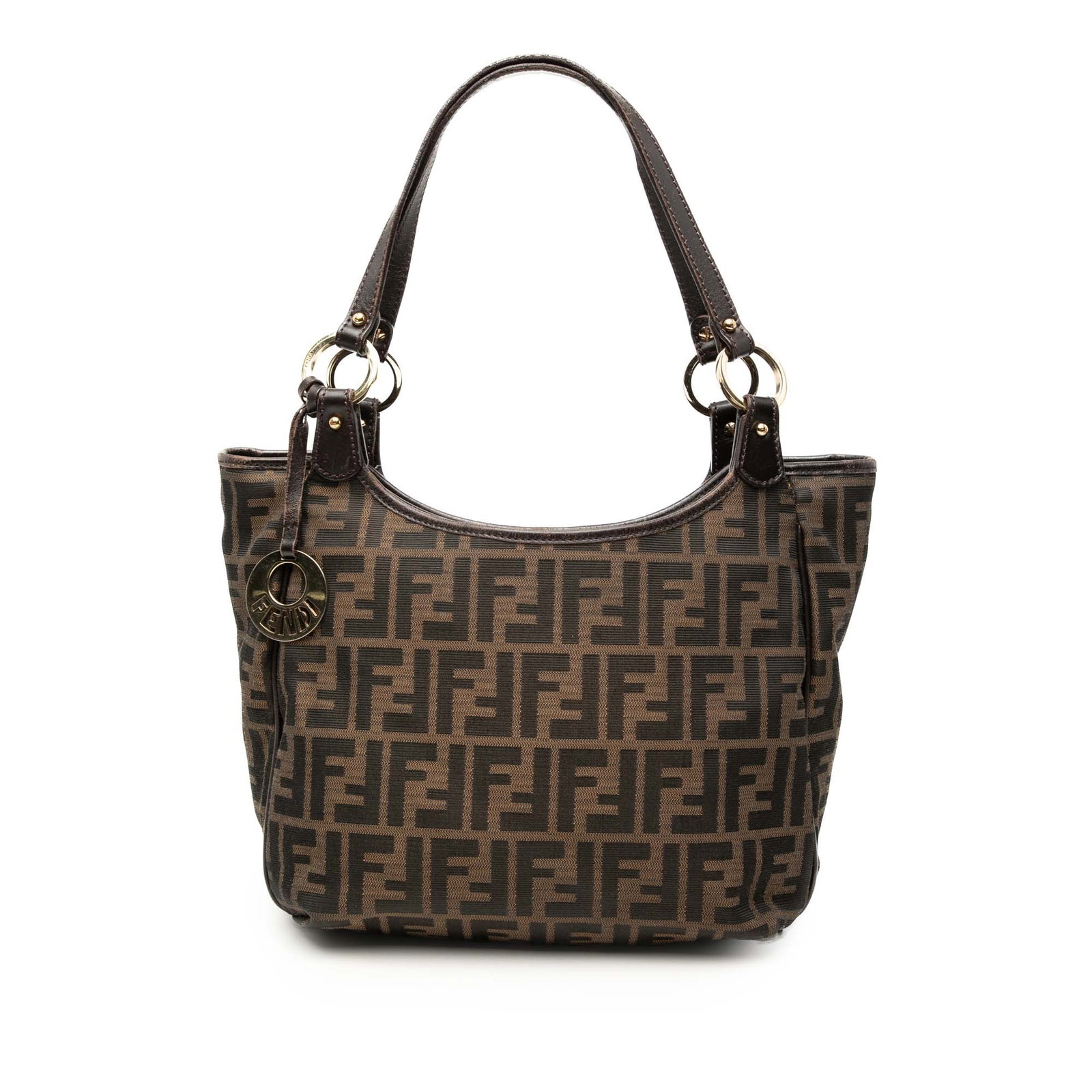 Fendi Chef Tote Brown Canvas Bag with Leather Trim and Zip Top (1 of 9)