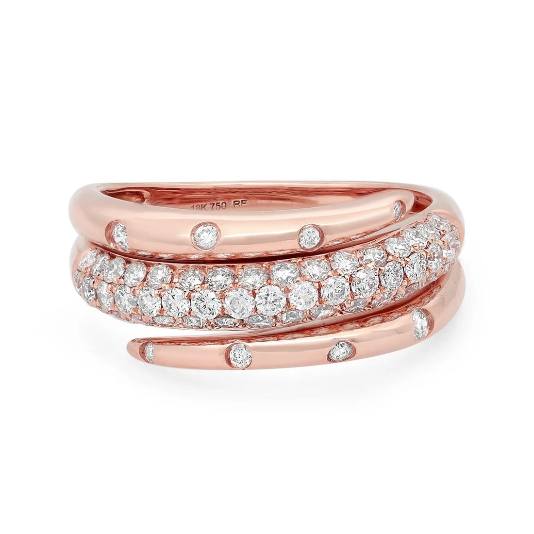 Rachel Koen 18K Rose Gold Spiral Diamond Band Ring 0.77 Cttw Size 6.5: Rachel Koen 18K Rose Gold Spiral Diamond Band Ring 0.77 Cttw Size 6.5 Introducing the stunning Rachel Koen Round Cut Diamond Spiral Band Ring, meticulously crafted in high-polished 18K rose gold. This