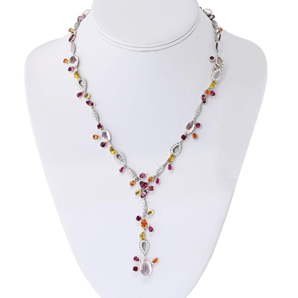 Cartier Meli Melo 18K White Gold Gemstone Necklace with Diamonds: Cartier Meli Melo 18K White Gold Gemstone Necklace with Diamonds This exquisite Cartier Meli Melo necklace is crafted from 18K white gold and features a stunning array of gemstones, including rich gar