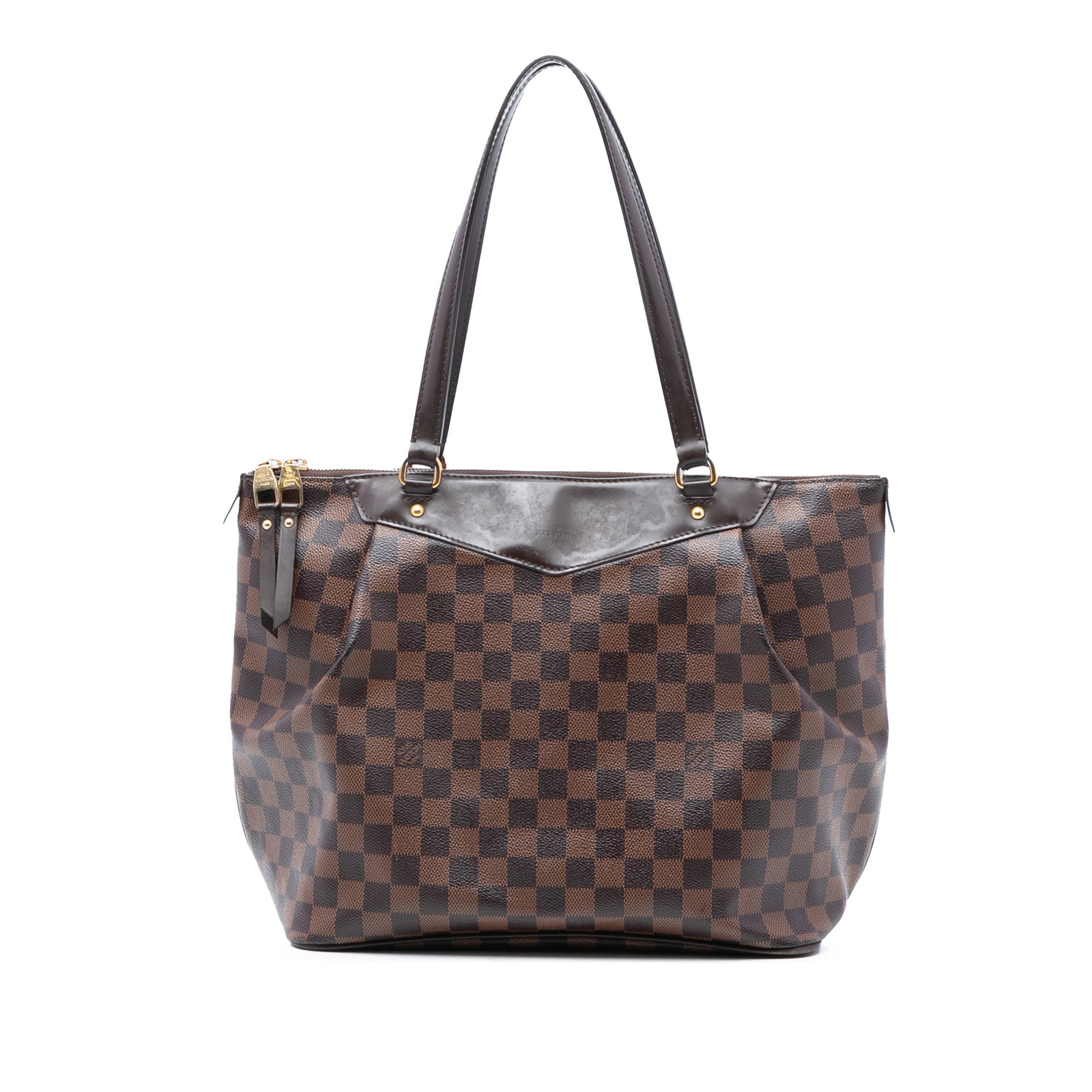 Louis Vuitton Westminster GM Damier Ebene Brown Canvas Shoulder Bag: Louis Vuitton Westminster GM Damier Ebene Brown Canvas Shoulder Bag The Louis Vuitton Damier Ebene Westminster GM features a signature damier canvas body with flat leather straps and a top zip closure