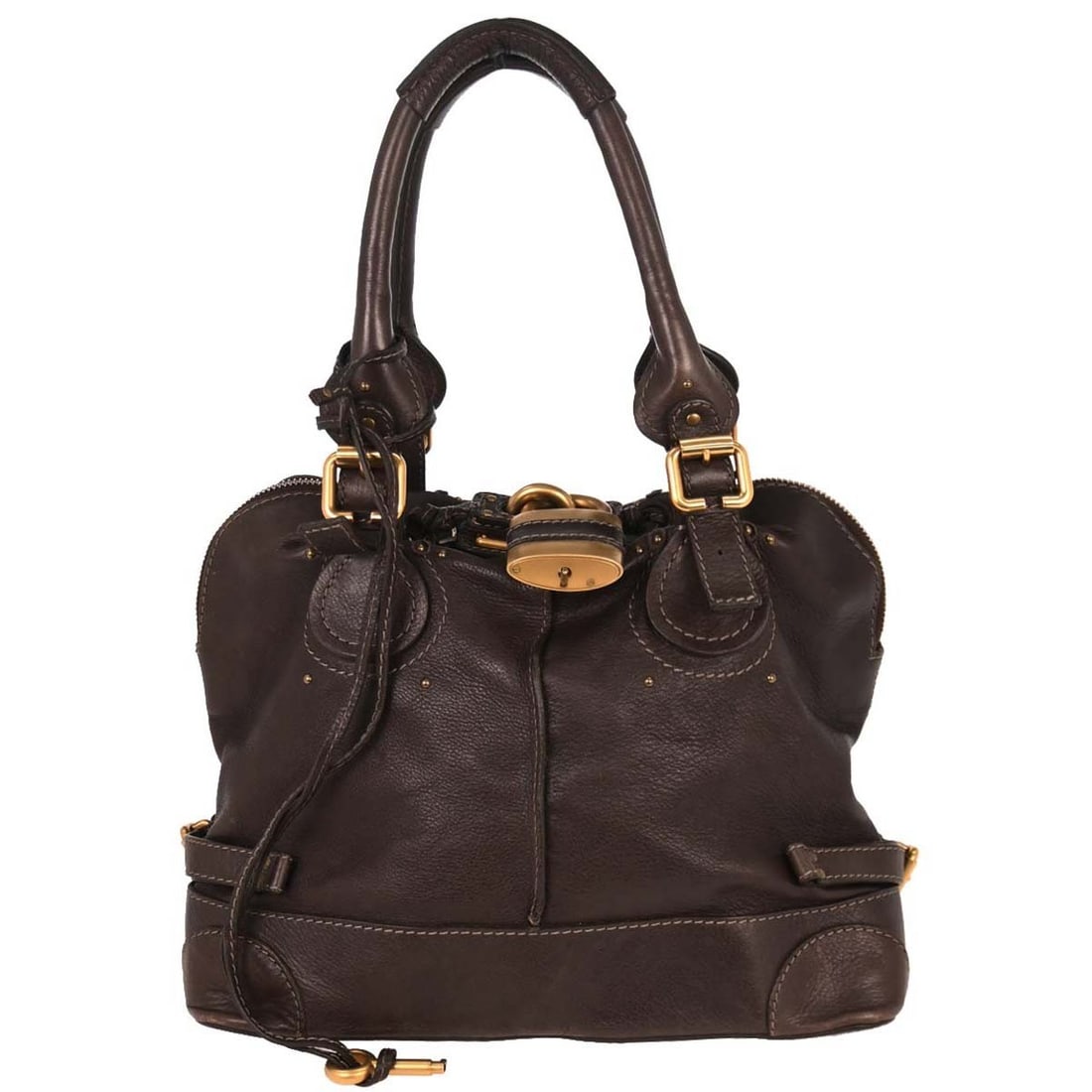 Chloe Paddington Medium Brown Leather Dome Top Handle Bag: Chloe Paddington Medium Brown Leather Dome Top Handle Bag This Chloe Paddington Dome handbag features a brown leather exterior with gold tone hardware. Designed in a medium size, it offers double hand