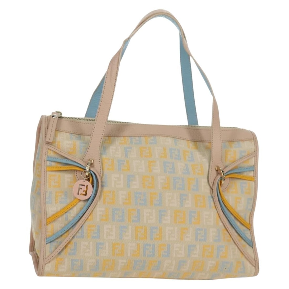 Pink Zucchino Canvas Fendi Handbag with Gold Details and Dust Bag: Pink Zucchino Canvas Fendi Handbag with Gold Details and Dust Bag This FENDI Zucchino Canvas hand bag features a pink and gold colorway and is crafted from signature Zucchino canvas. Designed for wome