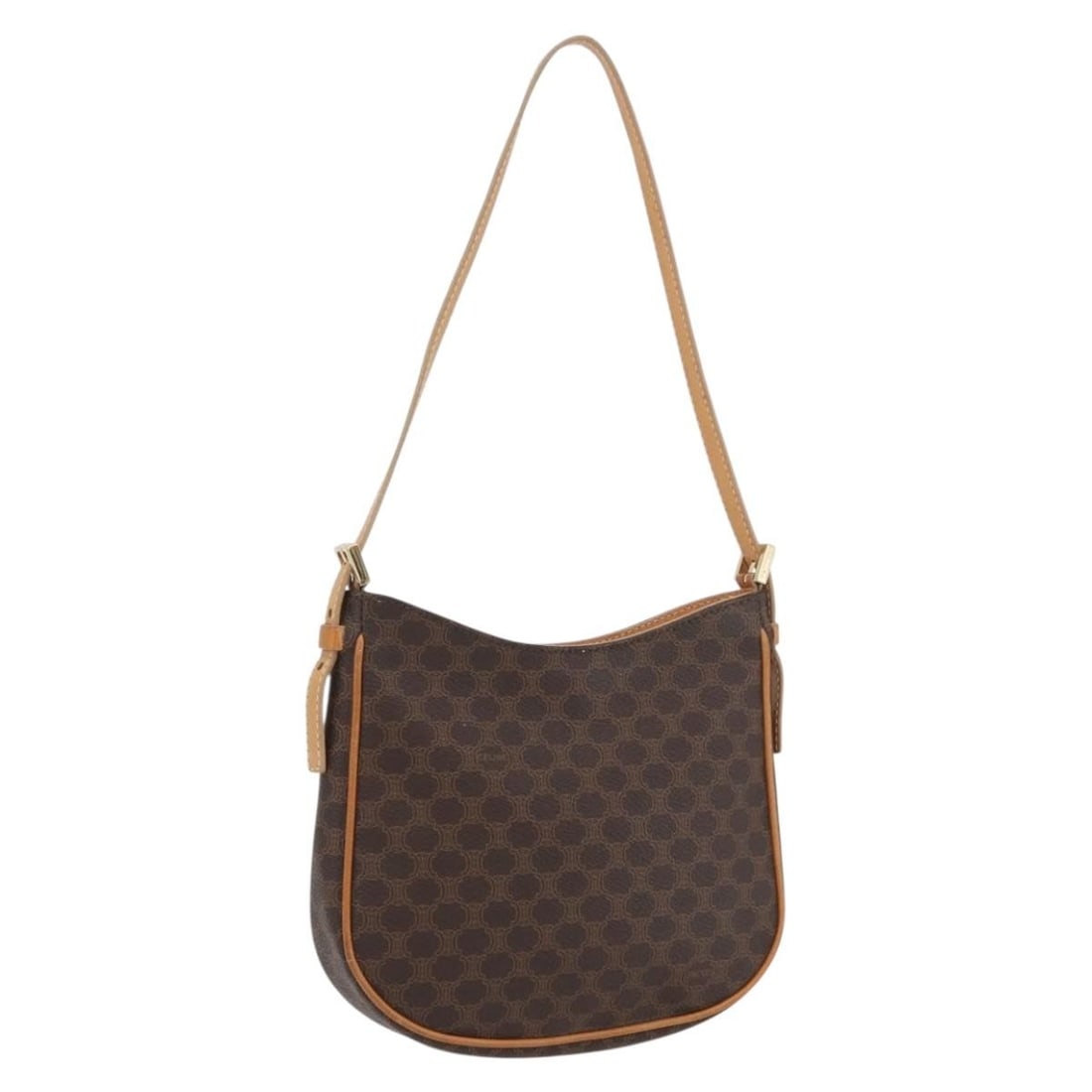 Celine Macadam Brown PVC Leather Handbag Gold Tone Accent Italy: Celine Macadam Brown PVC Leather Handbag Gold Tone Accent Italy This CELINE Macadam canvas hand bag features a brown and gold exterior crafted from PVC leather and Macadam canvas. Designed for women, 