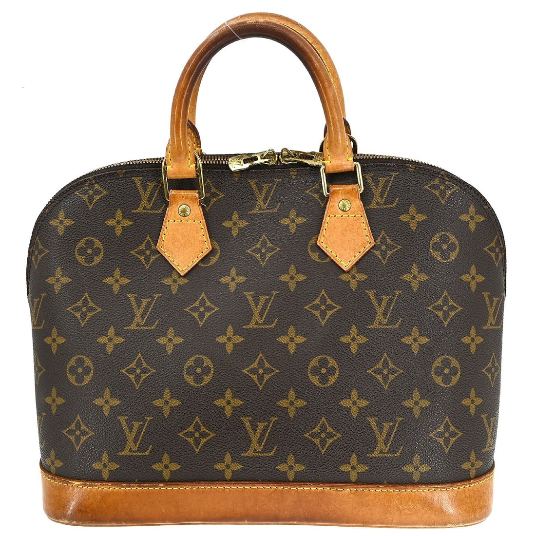 Louis Vuitton Alma Monogram Canvas Handbag M51130 Medium Brown: Louis Vuitton Alma Monogram Canvas Handbag M51130 Medium Brown This Louis Vuitton Alma handbag features the iconic monogram canvas exterior with double beige handles and a zip closure. Designed in a m
