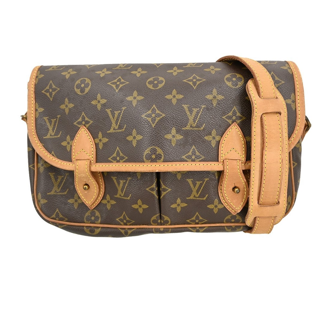 Louis Vuitton Gibeciere MM Monogram Shoulder Bag 12 x 8 x 3 in: Louis Vuitton Gibeciere MM Monogram Shoulder Bag 12 x 8 x 3 in This Louis Vuitton Gibeciere MM shoulder bag features the iconic Monogram canvas leather exterior in brown. Designed in a medium size, it