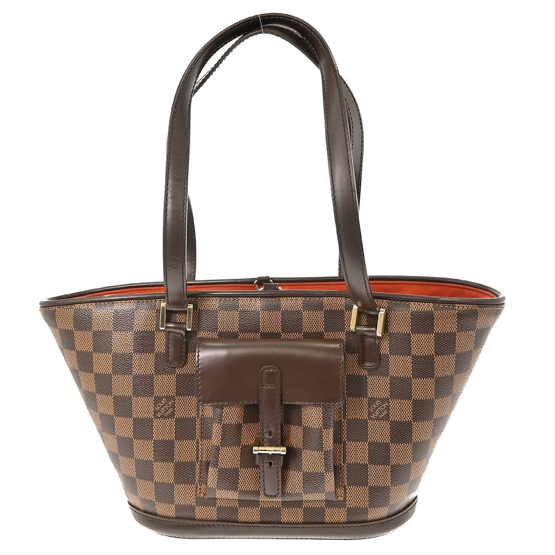 Louis Vuitton Manosque PM Damier Ebene Canvas Tote Bag Brown Vintage: Louis Vuitton Manosque PM Damier Ebene Canvas Tote Bag Brown Vintage This Louis Vuitton Manosque PM tote bag features the classic Damier Ebene pattern on brown canvas, complemented by leather double h