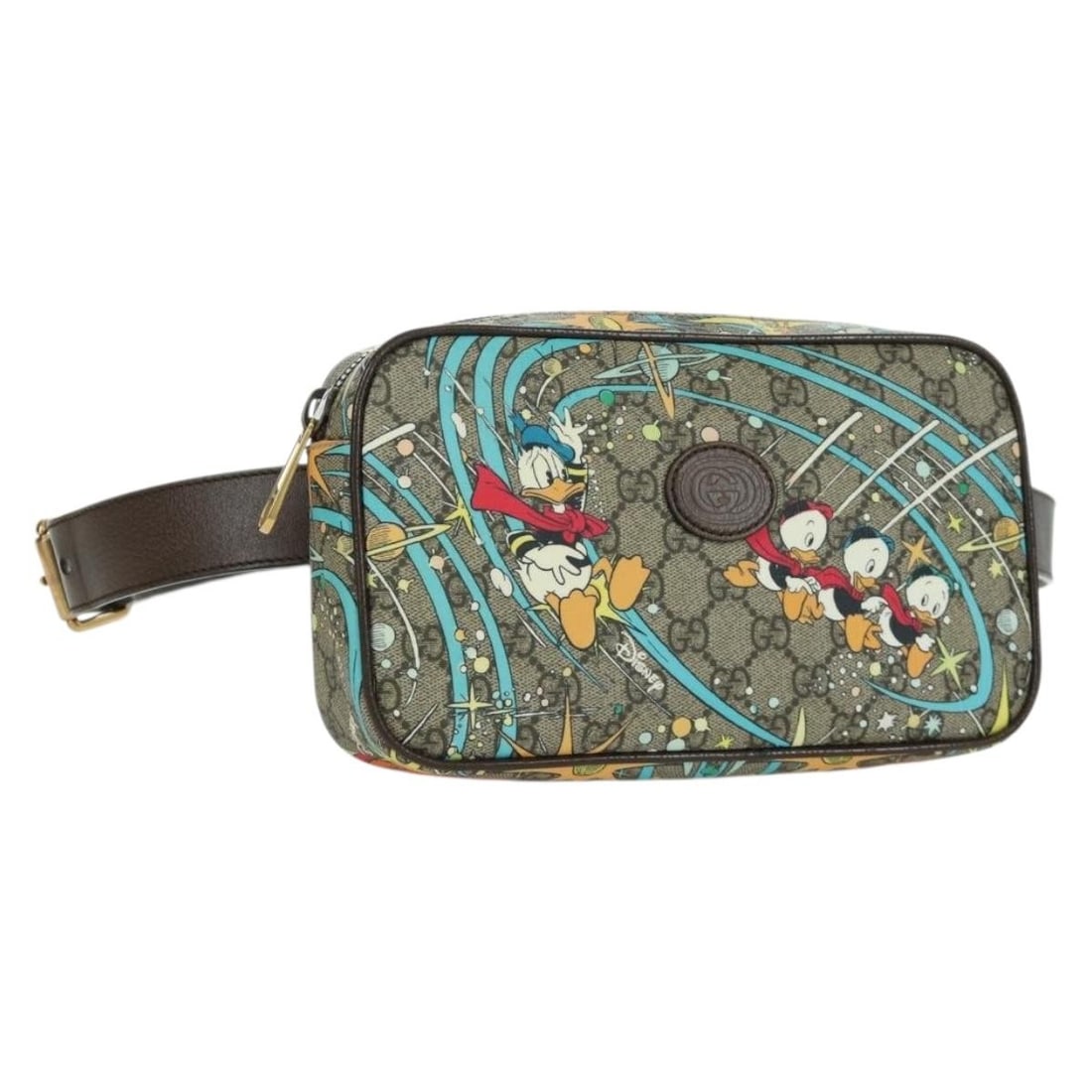 Gucci Disney Waist Bag GG Canvas Beige Gold PVC Leather 602695 with Dust Bag: Gucci Disney Waist Bag GG Canvas Beige Gold PVC Leather 602695 with Dust Bag This Gucci GG Canvas Disney waist bag features beige and gold PVC leather with GG canvas detailing. Designed for women, it 
