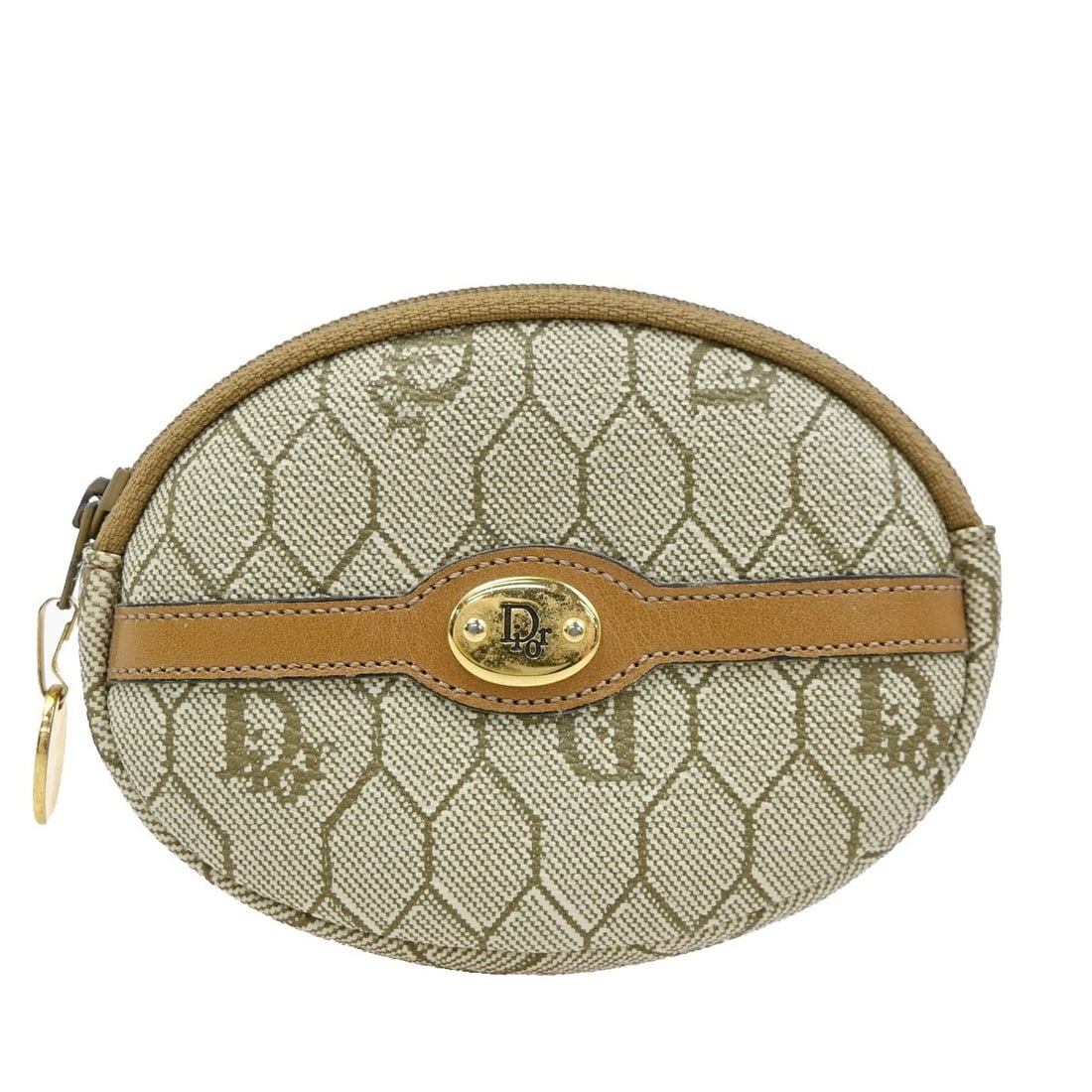 Beige Canvas Honeycomb Coin Purse with Zip by Christian Dior: Beige Canvas Honeycomb Coin Purse with Zip by Christian Dior This Christian Dior Honeycomb Zip Coin Purse is crafted from beige canvas with leather accents and features the iconic Honeycomb pattern. D