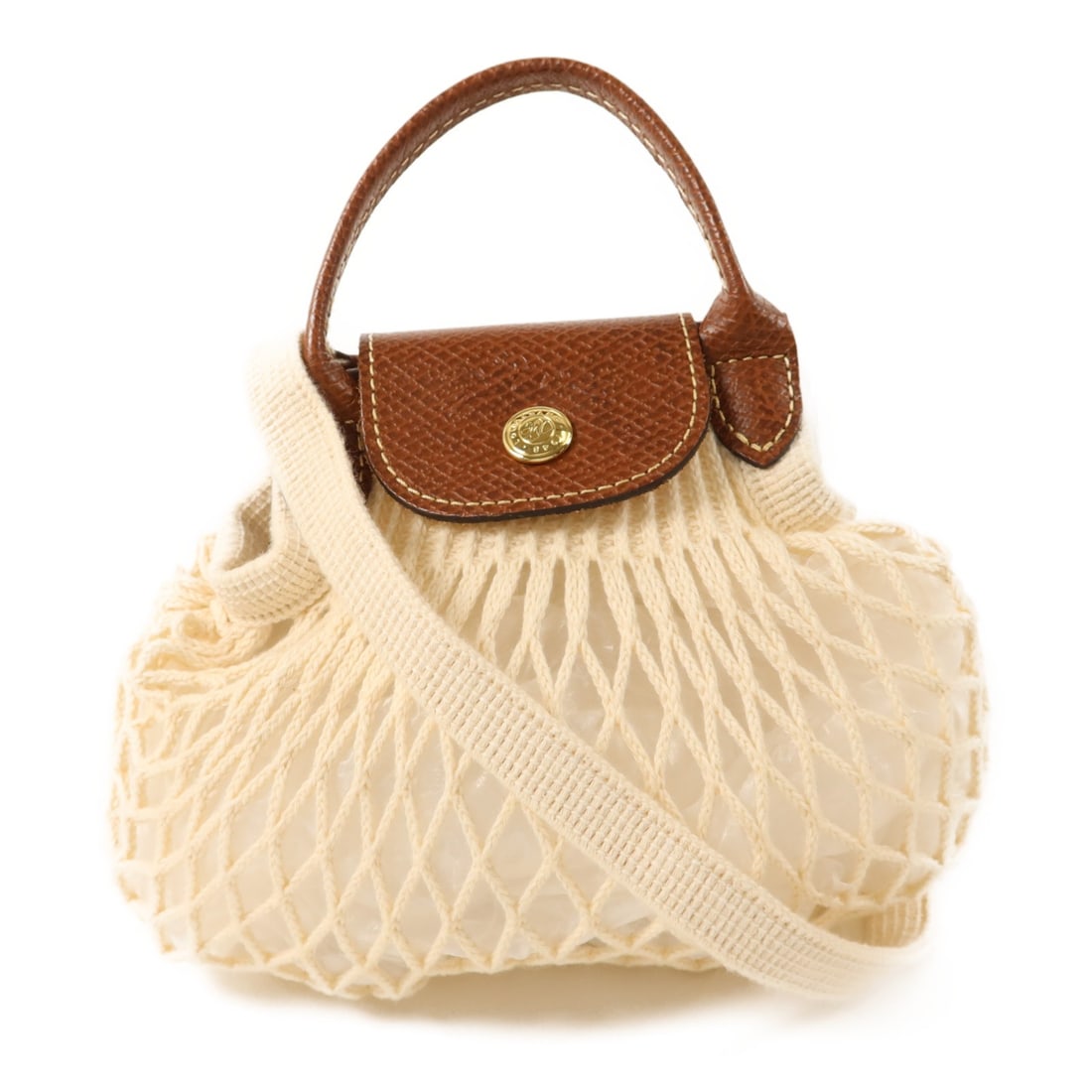 Longchamp Le Pliage Filet White Knitted Fabric Shoulder Bag Gold Hardware (1 of 17)