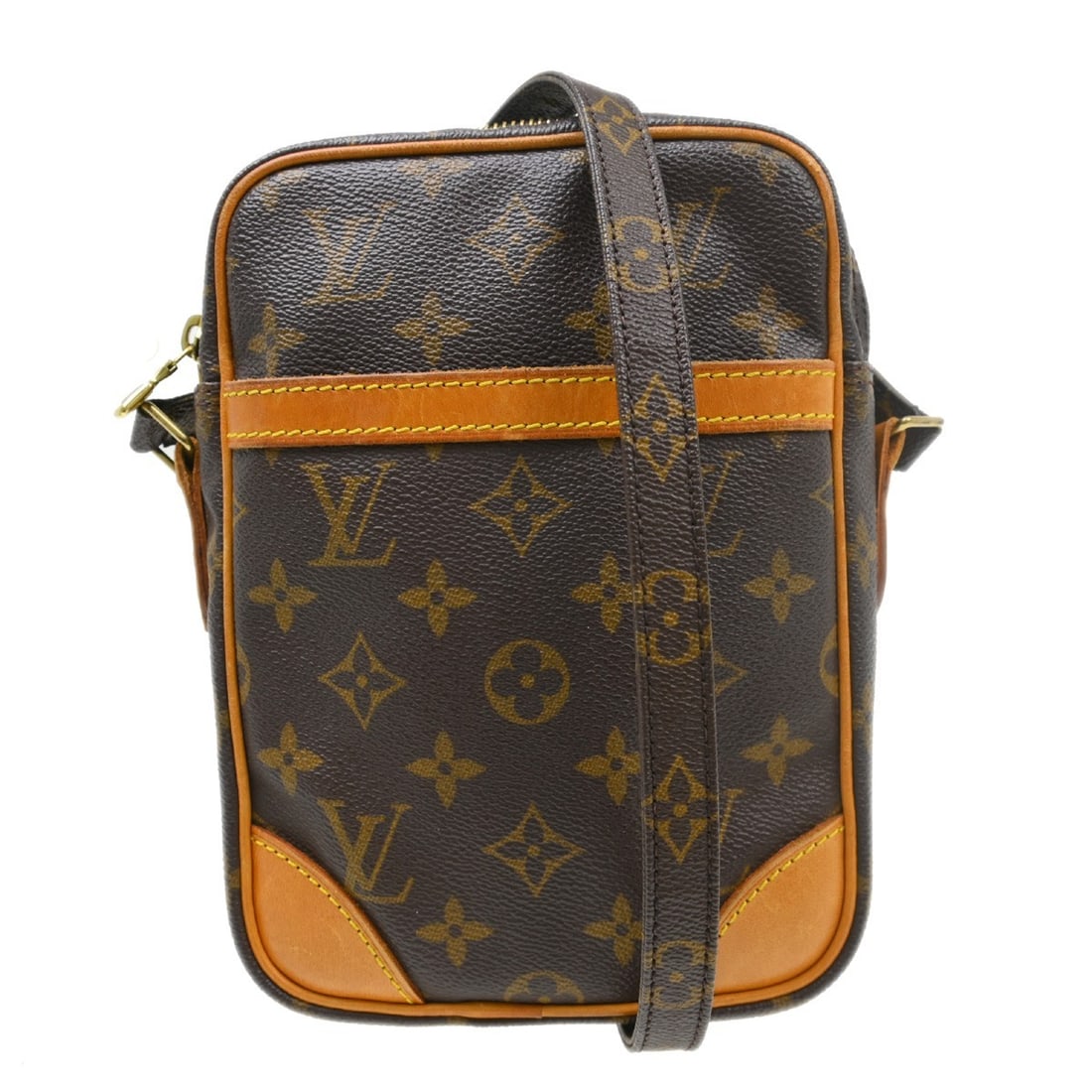 Louis Vuitton Danube Monogram Crossbody Bag M45266: Louis Vuitton Danube Monogram Crossbody Bag M45266 This vintage Louis Vuitton Danube shoulder bag features the iconic Monogram canvas leather exterior with brown leather trim and accents. Designed in 