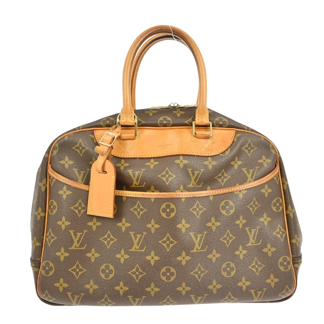 Louis Vuitton Deauville Monogram Canvas Brown Vanity Bowling Bag M47270: Louis Vuitton Deauville Monogram Canvas Brown Vanity Bowling Bag M47270 This Louis Vuitton Deauville Bowling Vanity handbag features the iconic monogram canvas leather exterior with beige double handl