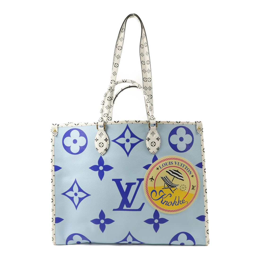 Louis Vuitton On The Go GM blue PVC coated canvas shoulder bag: Louis Vuitton On The Go GM blue PVC coated canvas shoulder bag This Louis Vuitton On The Go GM is a versatile 2-way shoulder bag crafted from blue PVC coated canvas in the Monogram Giant pattern. Desi