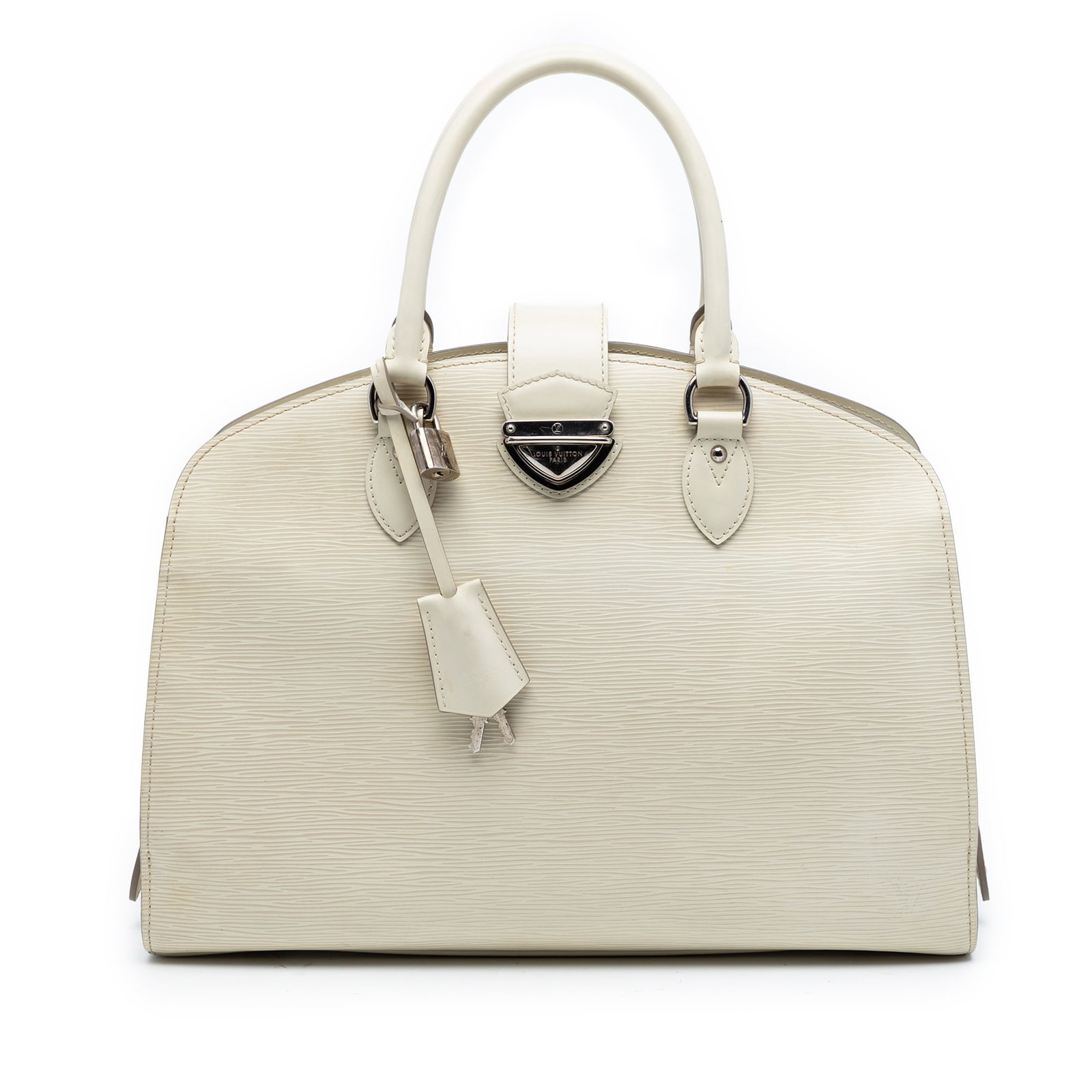 Louis Vuitton Pont Neuf GM White Epi Leather Satchel Bag France: Louis Vuitton Pont Neuf GM White Epi Leather Satchel Bag France The Louis Vuitton Epi Pont Neuf GM is crafted from signature epi leather and features rolled leather handles, a top zip closure with a s