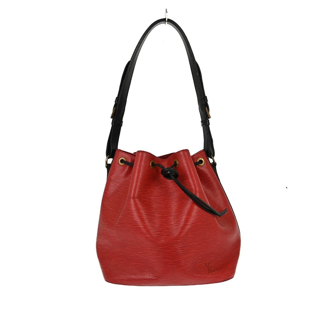 Louis Vuitton Petit Noe Leather Handbag Bicolor Red: Louis Vuitton Petit Noe Leather Handbag Bicolor Red The Louis Vuitton Bicolor Petit Noe Handbag is crafted from red leather featuring a bicolor design. This women's handbag measures 25cm x 27cm x 19cm
