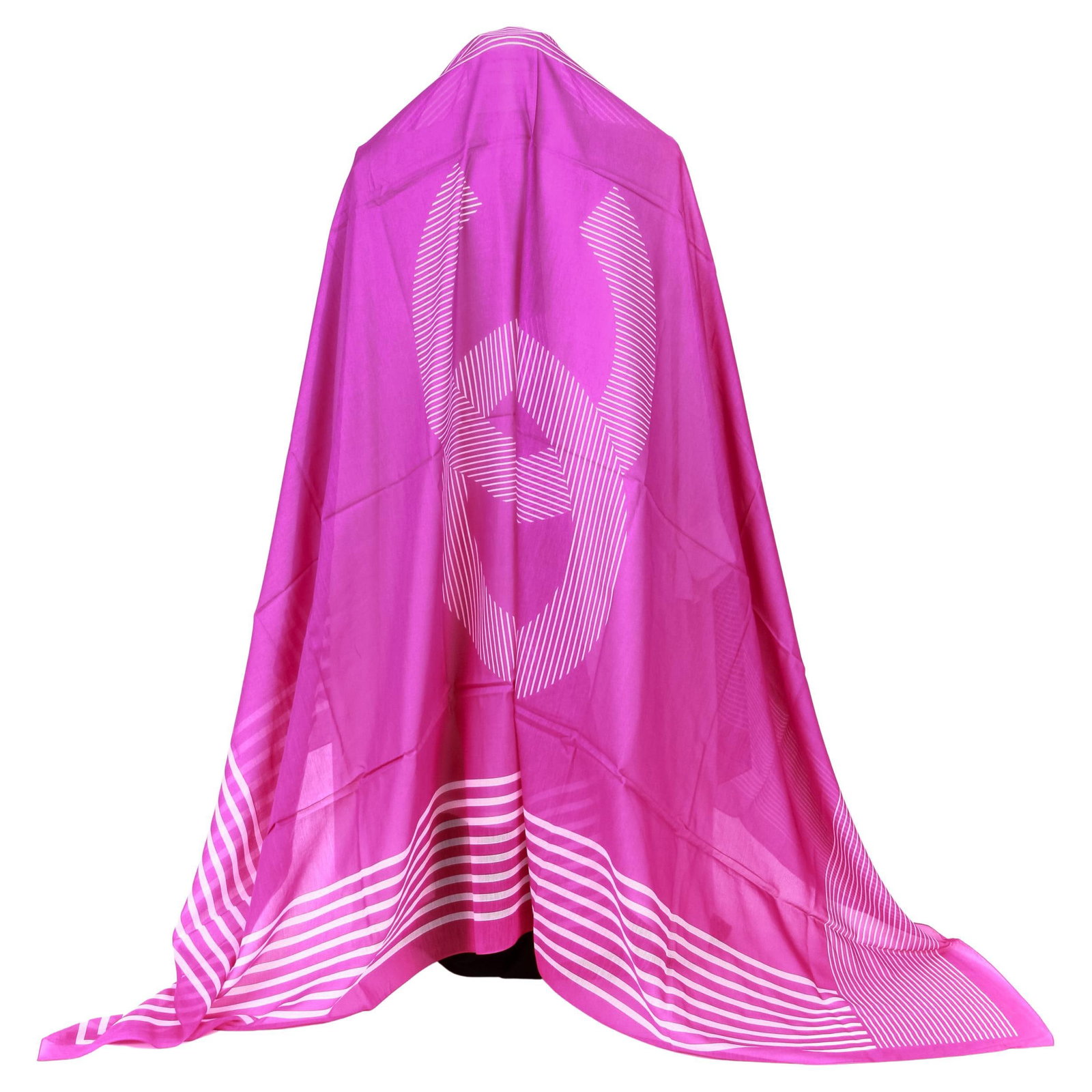Chanel Fuchsia White Striped Shawl Scarf 80% Cotton 20% Silk Made in Italy: Chanel Fuchsia White Striped Shawl Scarf 80% Cotton 20% Silk Made in Italy Elevate your style with this stunning Chanel shawl scarf featuring a vibrant fuchsia and white striped design. Crafted from a