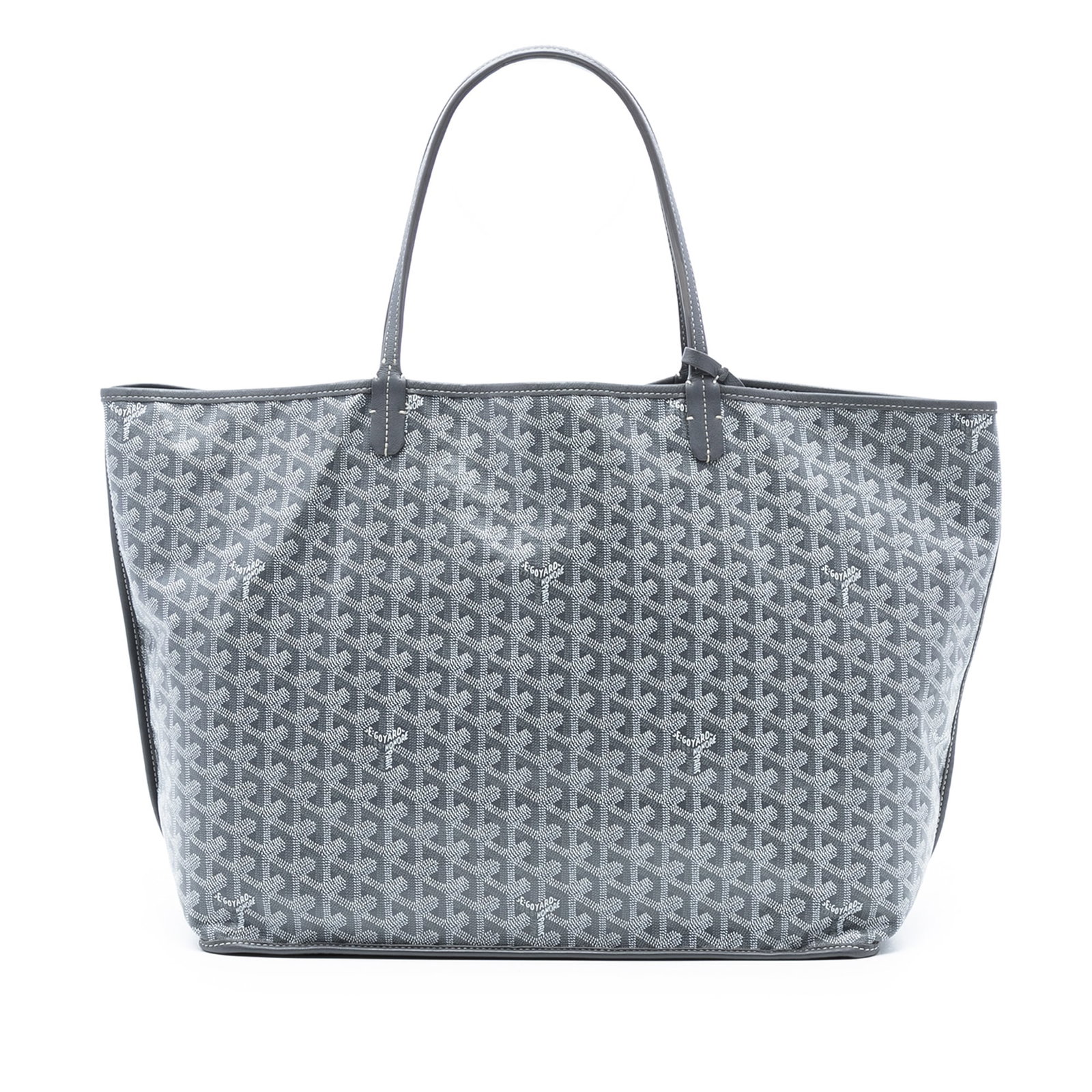 Goyard Saint Louis GM Tote Gray Coated Canvas with Pouch: Goyard Saint Louis GM Tote Gray Coated Canvas with Pouch This Goyardine Saint Louis GM tote features a coated canvas body with leather trim, flat leather handles, an open top, and includes a matching 