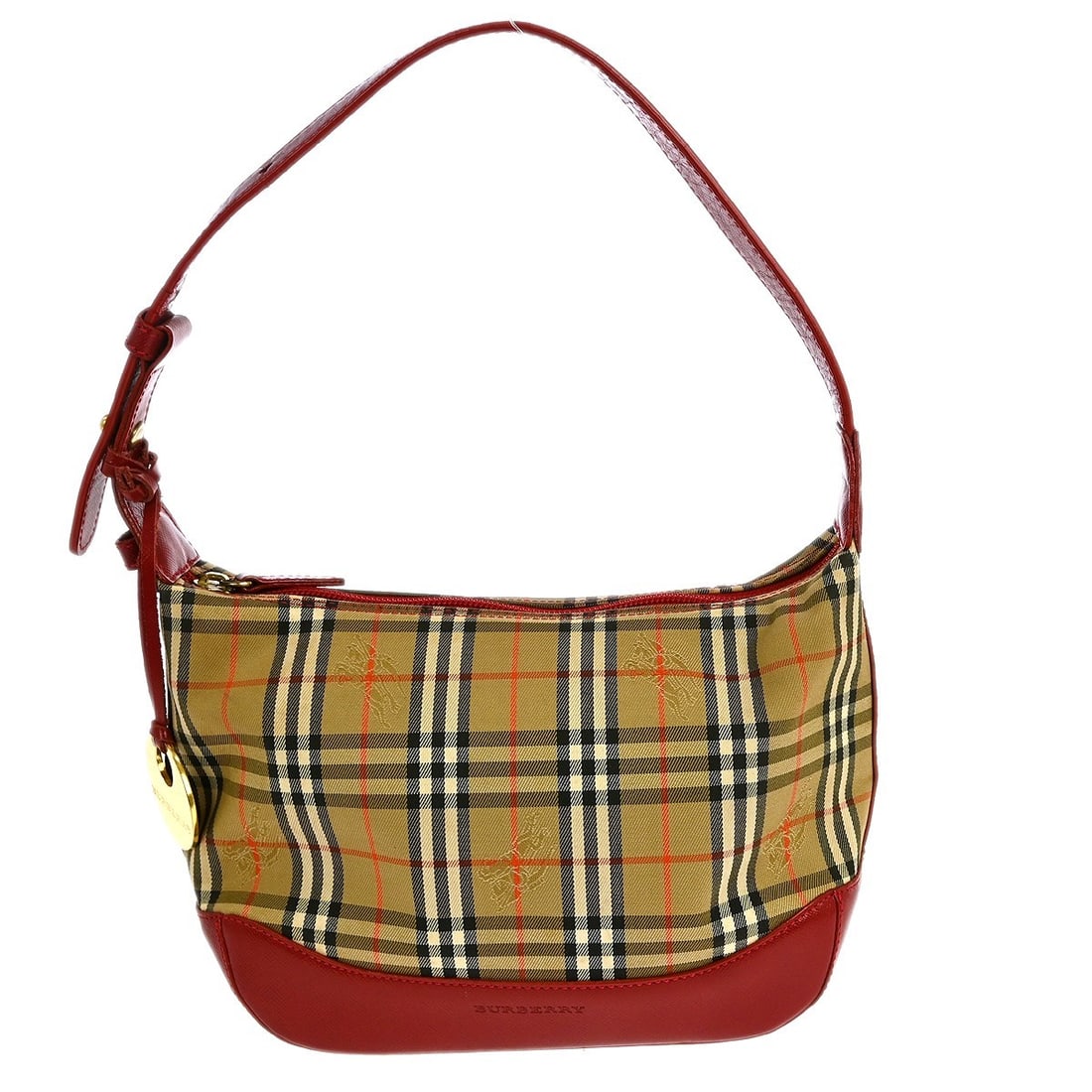 Burberry House Check Beige Red Canvas Leather Tote Bag: Burberry House Check Beige Red Canvas Leather Tote Bag This Burberry tote handbag features the signature beige and red House Check design. Crafted with a combination of canvas and leather, it is equip