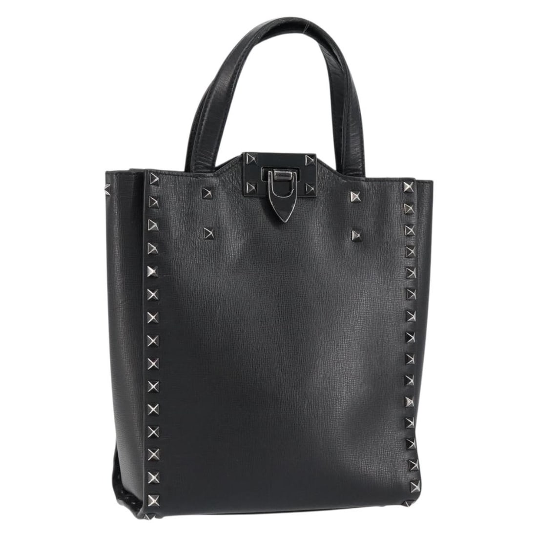 Black Leather Valentino Garavani Rockstud Structured Tote 20cm: Black Leather Valentino Garavani Rockstud Structured Tote 20cm This Valentino Garavani Rockstud Tote is a black leather handbag designed for women. It features the signature Rockstud detailing and is 