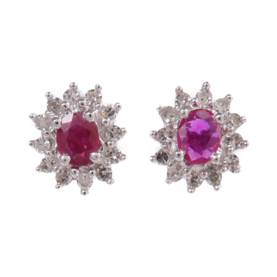 Pierced Earrings with Ruby and Diamond in 18K White Gold: Pierced Earrings with Ruby and Diamond in 18K White Gold These elegant pierced earrings for women feature rubies as the main stones set in 18K white gold. Designed in a regular size type, the earrings