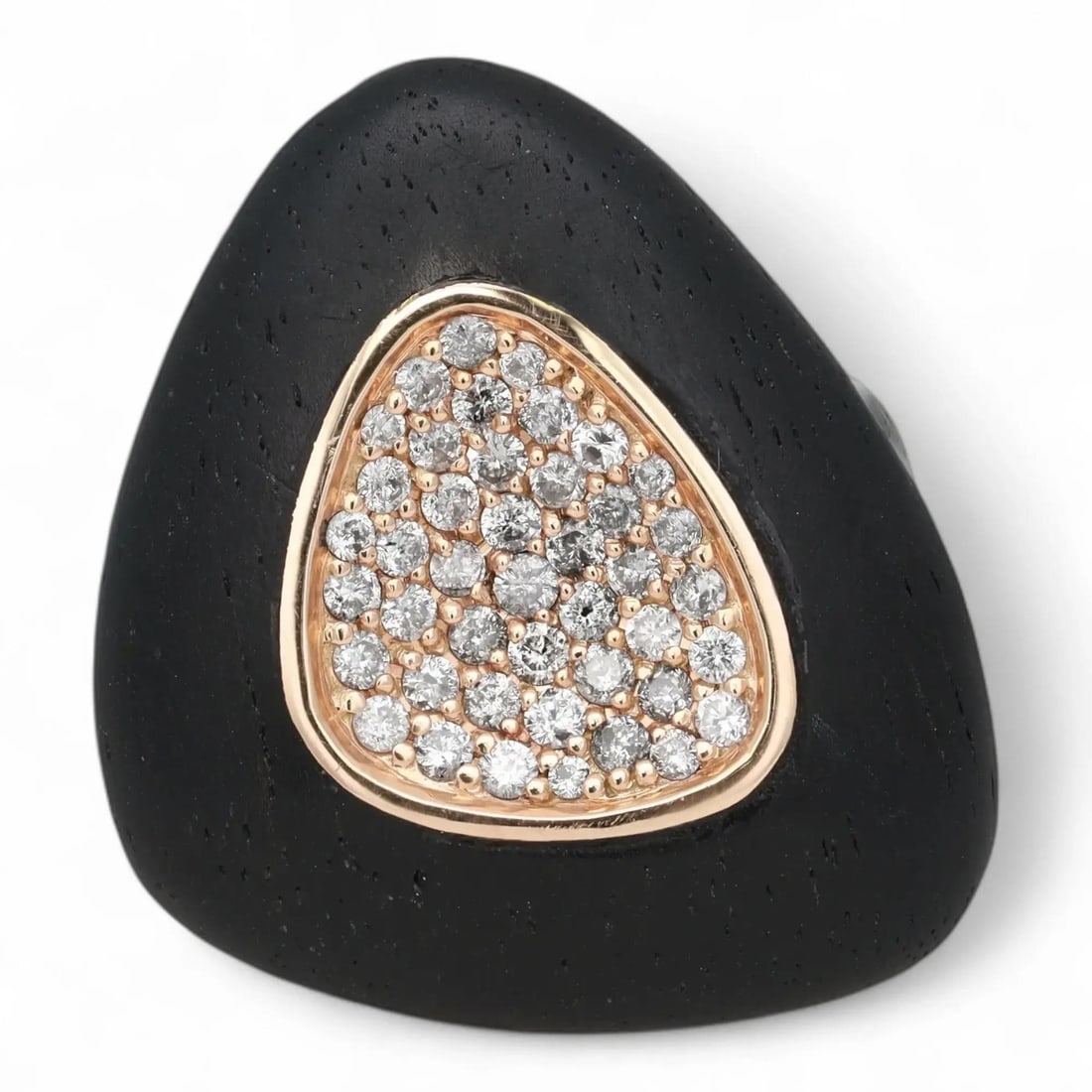 Ring with Ebony Wood Diamond Pave and 18K Yellow Gold Capri Plus by Roberto Coin: Ring with Ebony Wood Diamond Pave and 18K Yellow Gold Capri Plus by Roberto Coin This Roberto Coin 'Capri Plus' cocktail ring features a striking design with black ebony wood and 18k yellow gold. The 