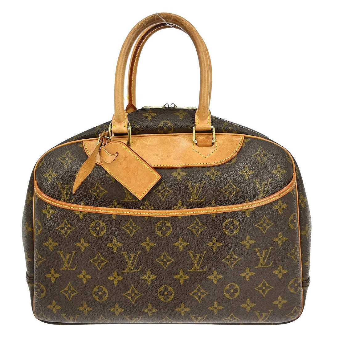 Louis Vuitton Deauville Monogram Canvas Medium Bowling Handbag M42270: Louis Vuitton Deauville Monogram Canvas Medium Bowling Handbag M42270 This Louis Vuitton Deauville Bowling Handbag features the signature monogram canvas leather exterior with beige double handles and