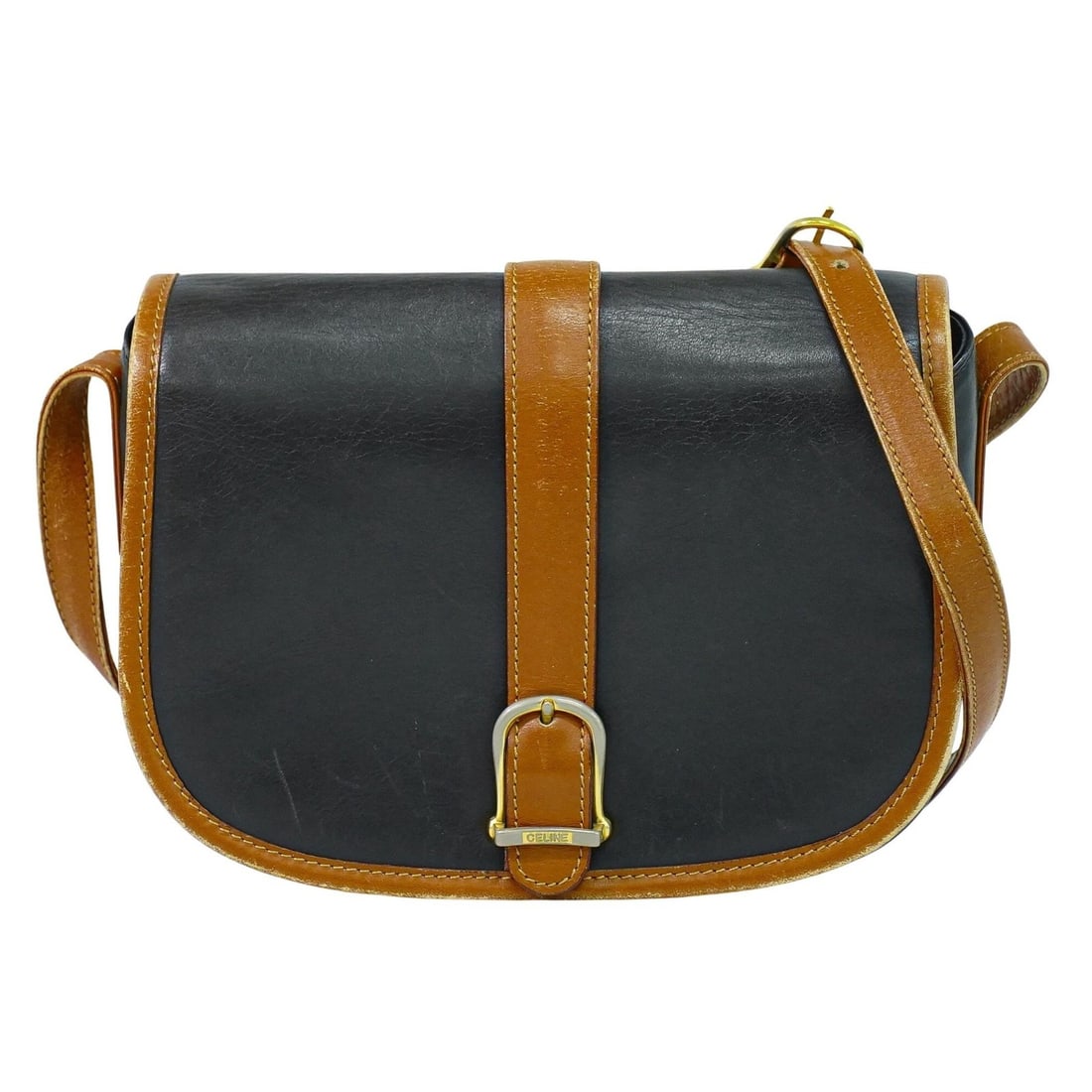 Celine Black Leather Vintage Shoulder Bag for Women: Celine Black Leather Vintage Shoulder Bag for Women This Celine vintage shoulder bag is crafted from black leather and designed for women. Made in Italy, it features a classic silhouette with signs of