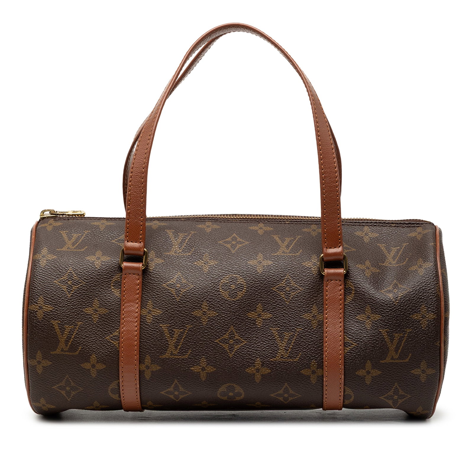 Louis Vuitton Papillon 30 Brown Monogram Canvas Handbag with Leather Handles: Louis Vuitton Papillon 30 Brown Monogram Canvas Handbag with Leather Handles The Louis Vuitton Monogram Papillon 30 features the iconic monogram canvas body with flat leather handles and a top zip clo