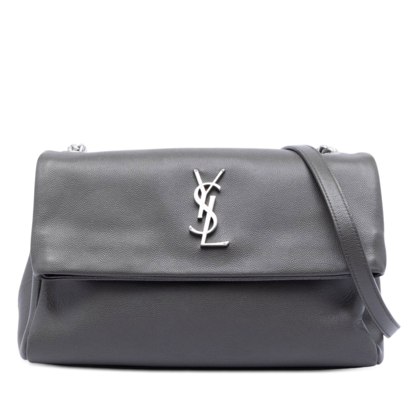 Saint Laurent West Hollywood Medium Gray Leather Chain Crossbody Bag: Saint Laurent West Hollywood Medium Gray Leather Chain Crossbody Bag This Saint Laurent Medium Grain De Poudre West Hollywood Crossbody features a gray leather body, a curb chain, and an adjustable le
